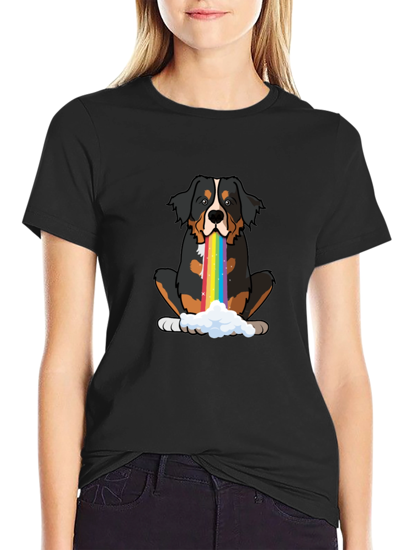Rainbow Puke Bernese Mountain Dog Graphic Tee