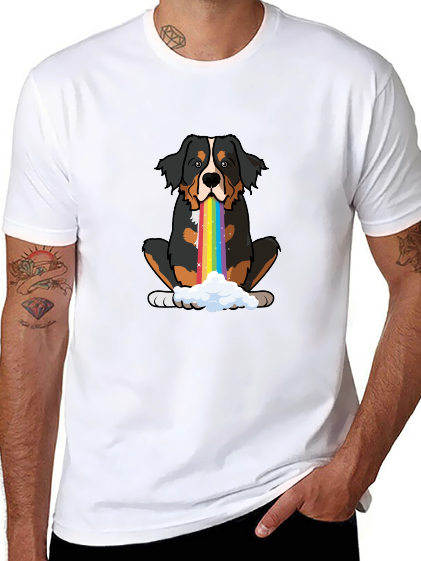 Rainbow Puke Bernese Mountain Dog Graphic Tee