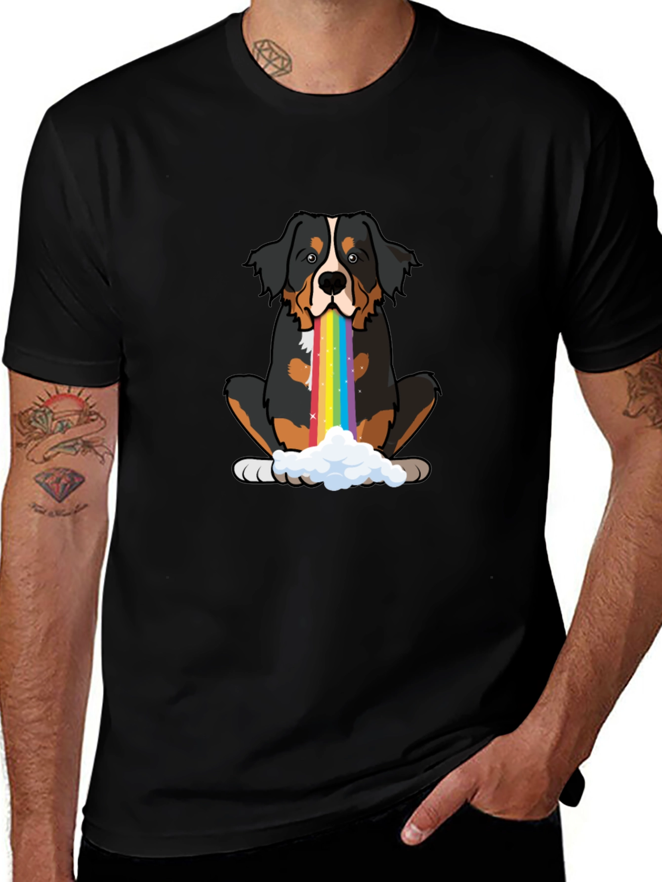 Rainbow Puke Bernese Mountain Dog Graphic Tee