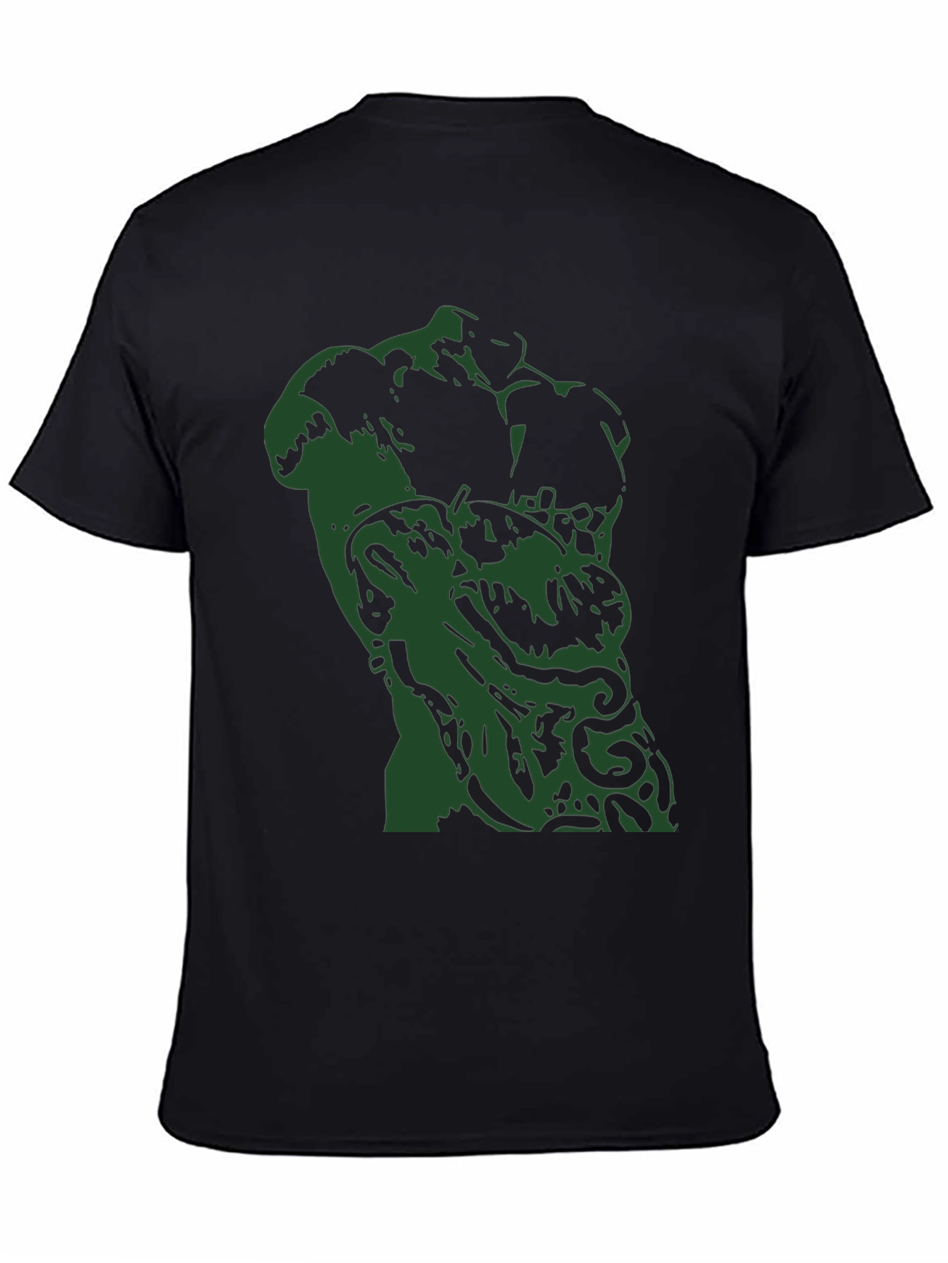 Abstract Green Sculpture Graphic Black T-Shirt