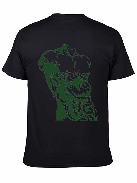 Abstract Green Sculpture Graphic Black T-Shirt