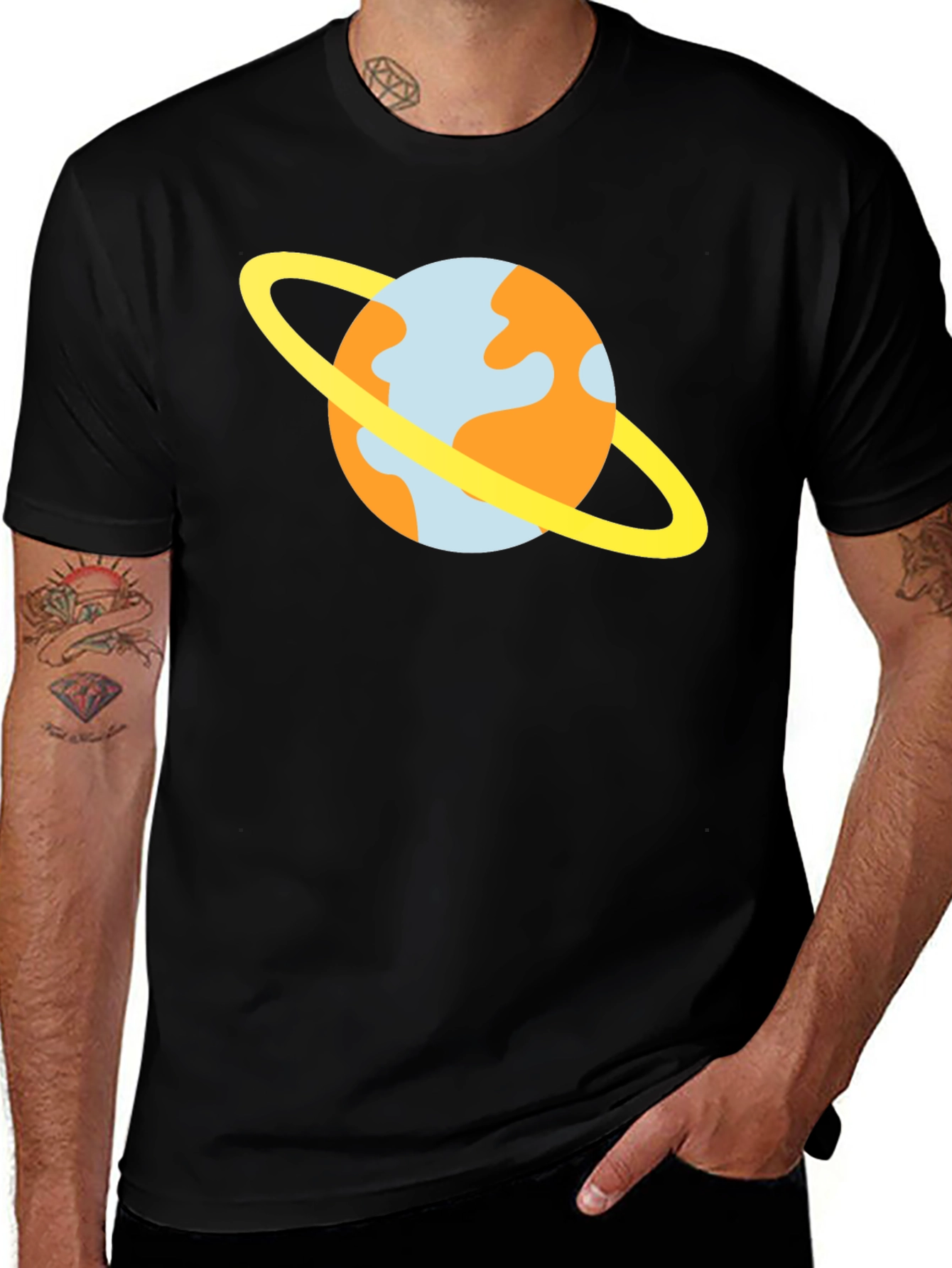 Cartoon Planet T-Shirt - Casual Black Tee