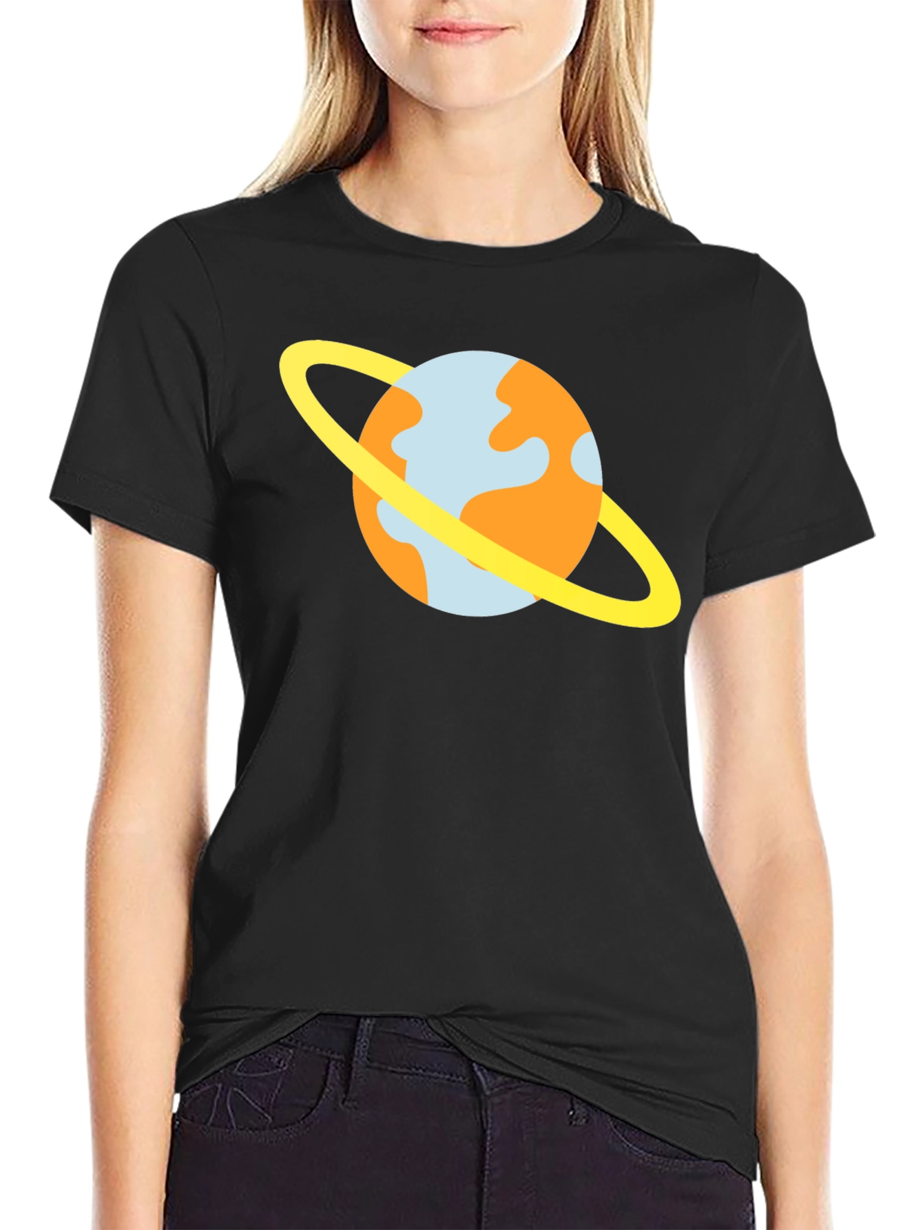 Cartoon Planet T-Shirt - Casual Black Tee