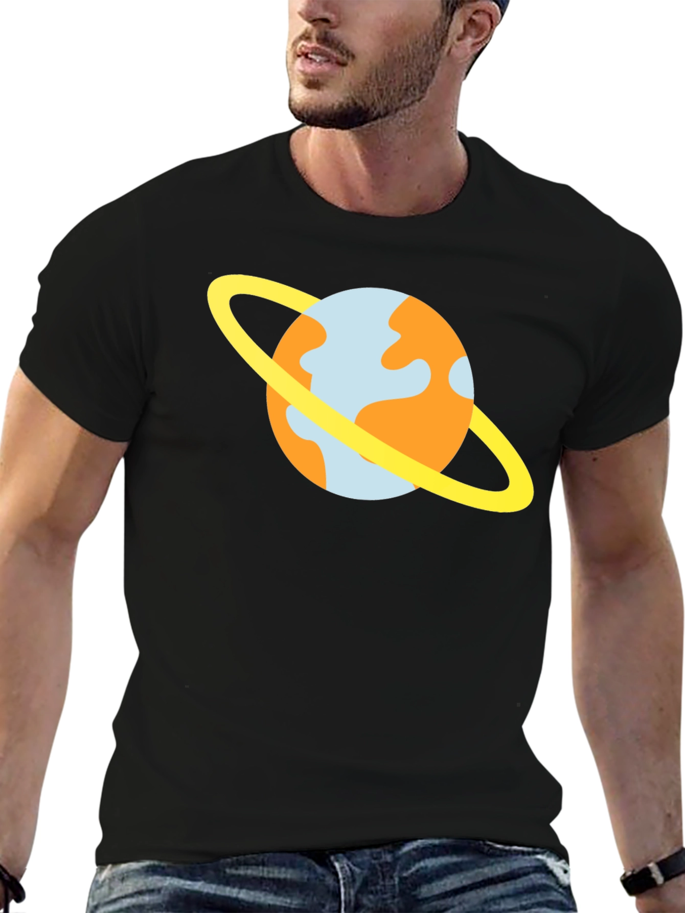 Cartoon Planet T-Shirt - Casual Black Tee