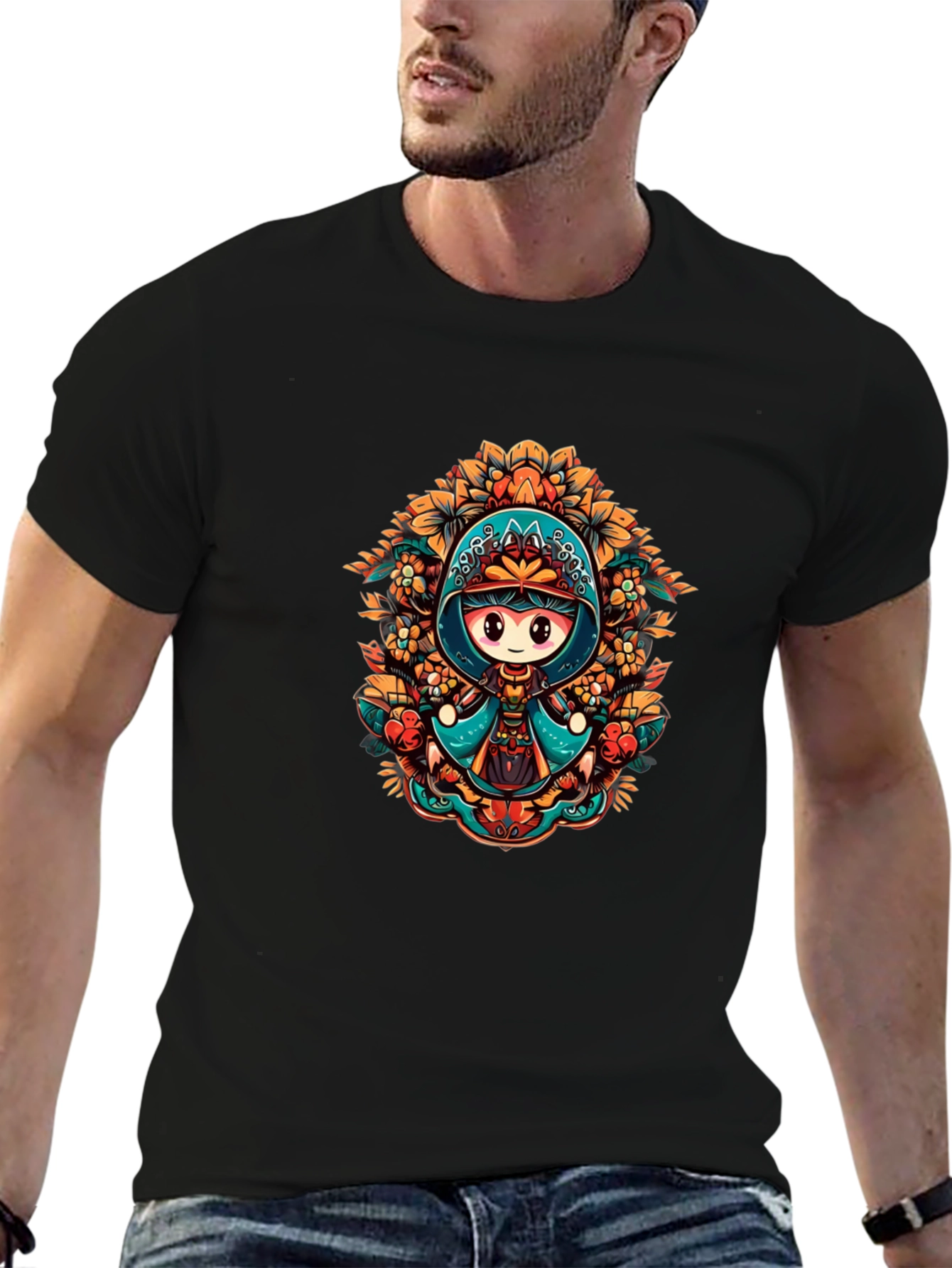 Anime Style Graphic Tee - Black
