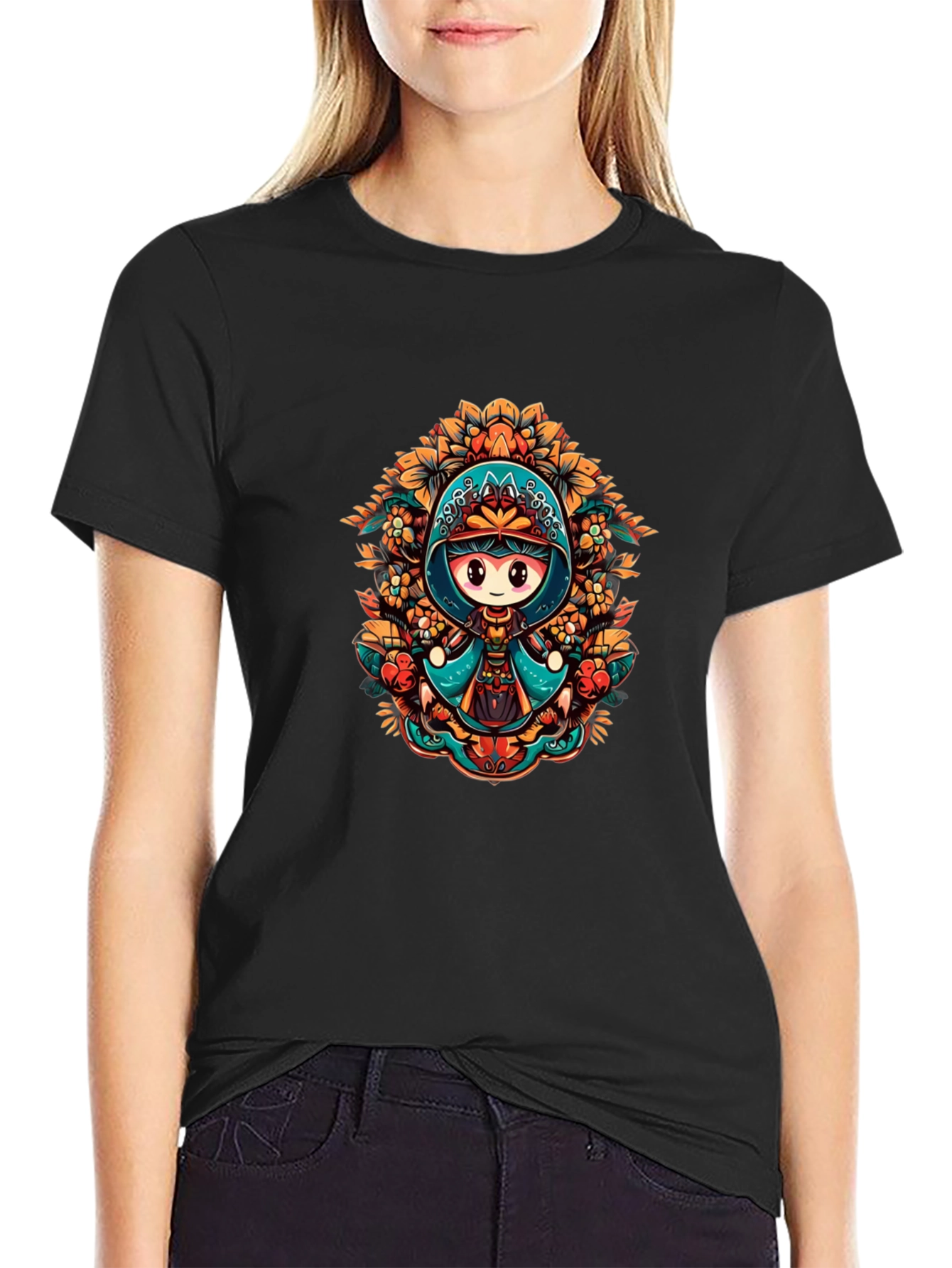 Anime Style Graphic Tee - Black