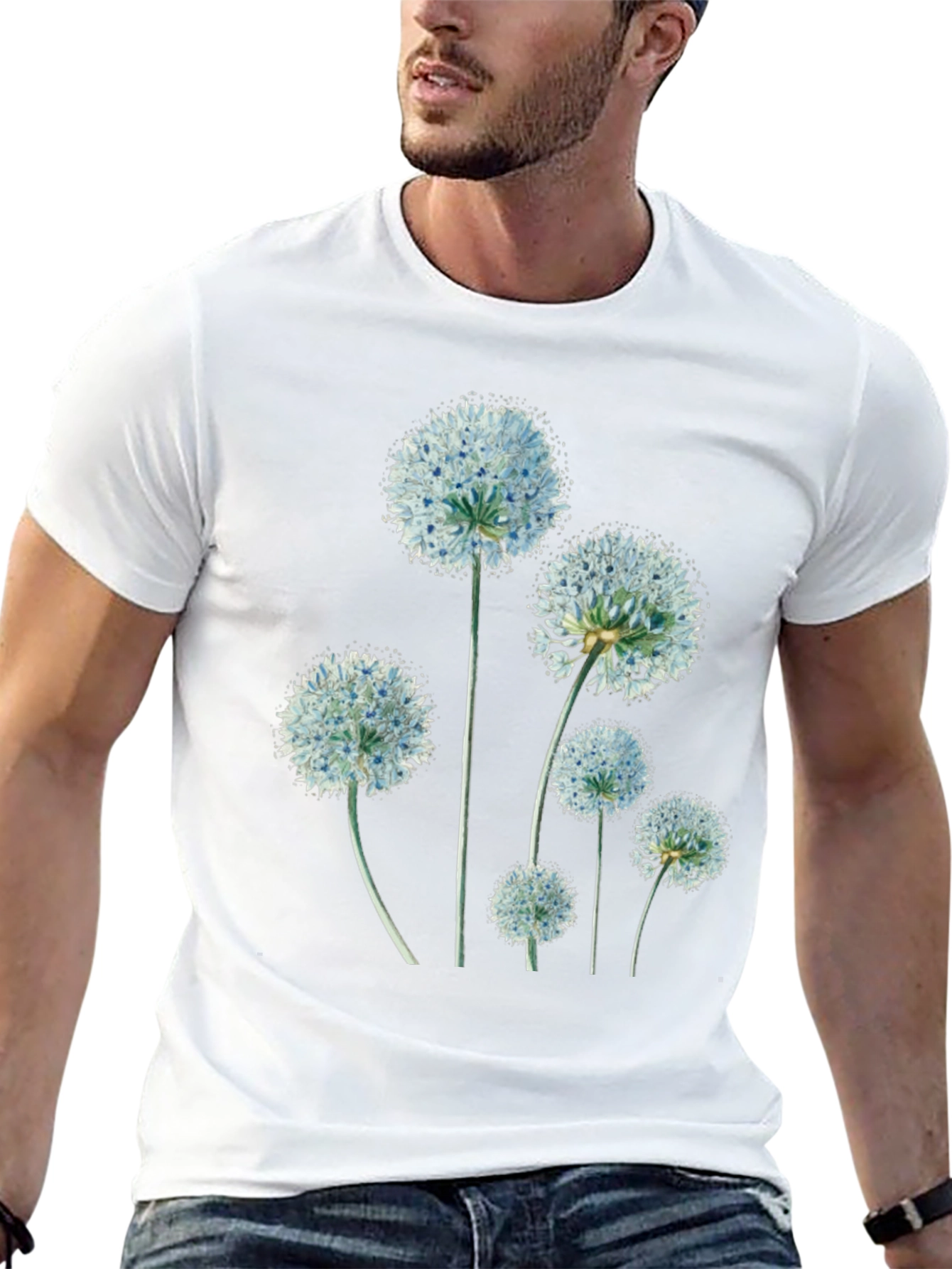 Floral Print Black Crew Neck T-Shirt
