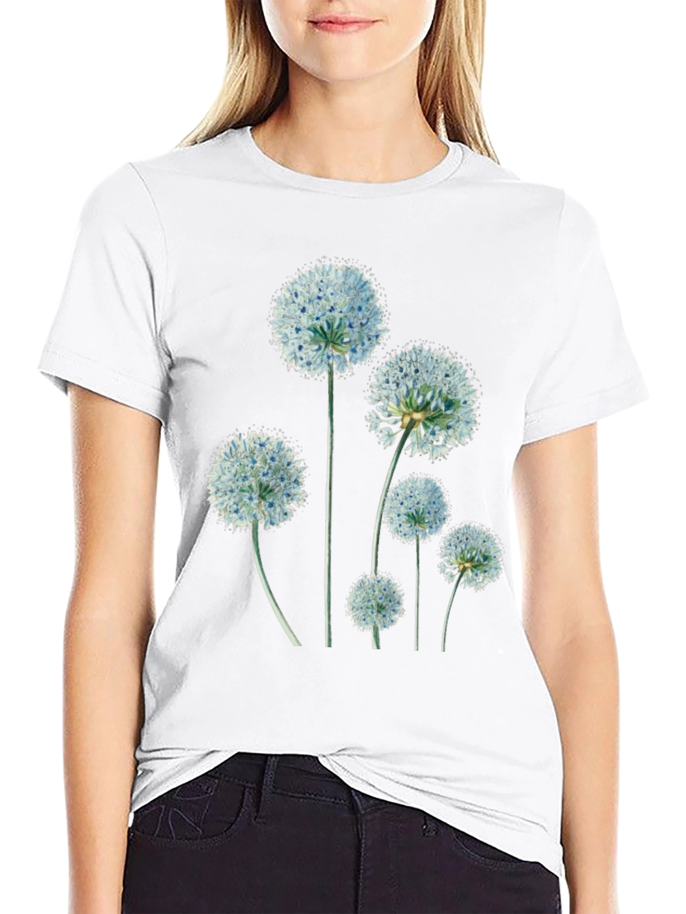 Floral Print Black Crew Neck T-Shirt