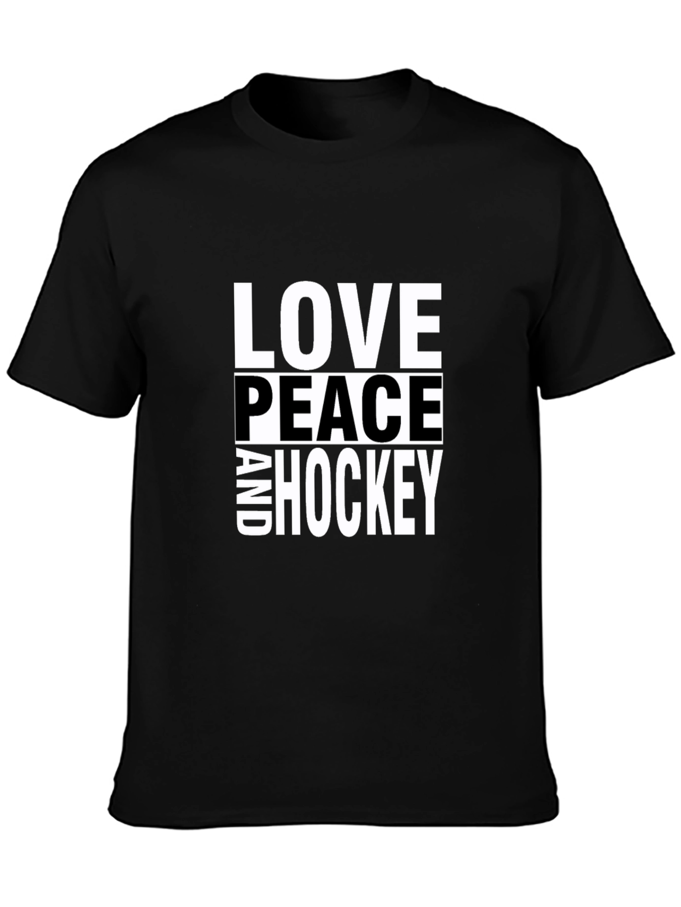 Love Peace and Hockey Black T-Shirt