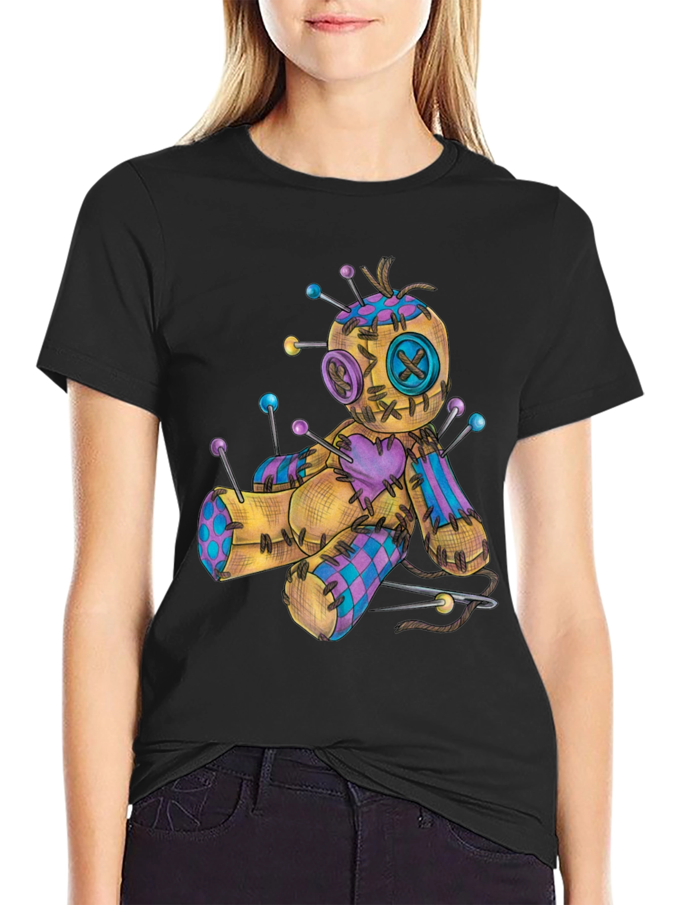 Voodoo Doll Graphic Tee - Black Cotton Shirt
