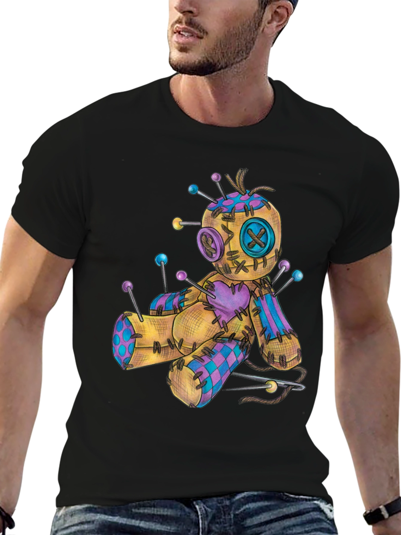 Voodoo Doll Graphic Tee - Black Cotton Shirt