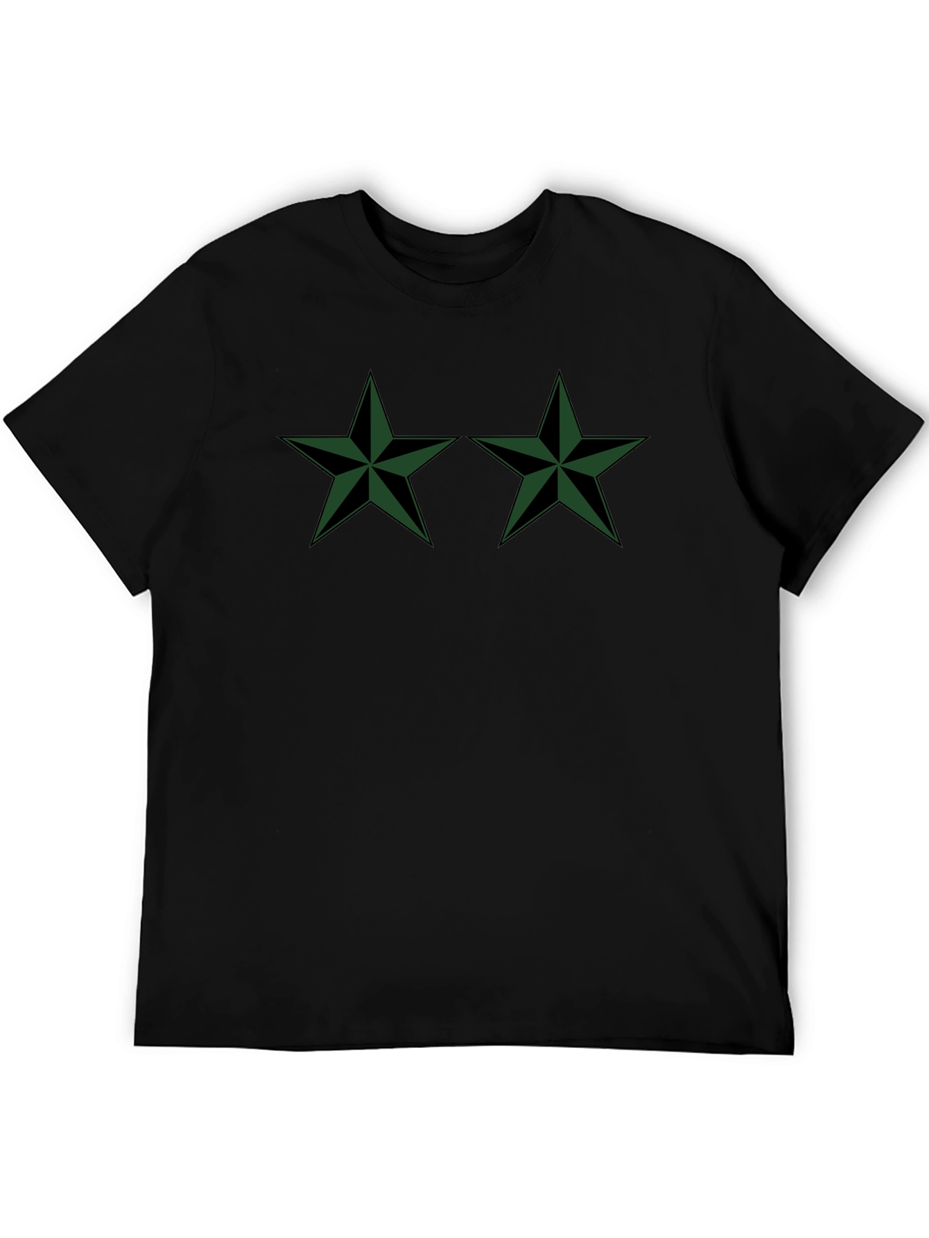 Two Green Stars Black T-Shirt