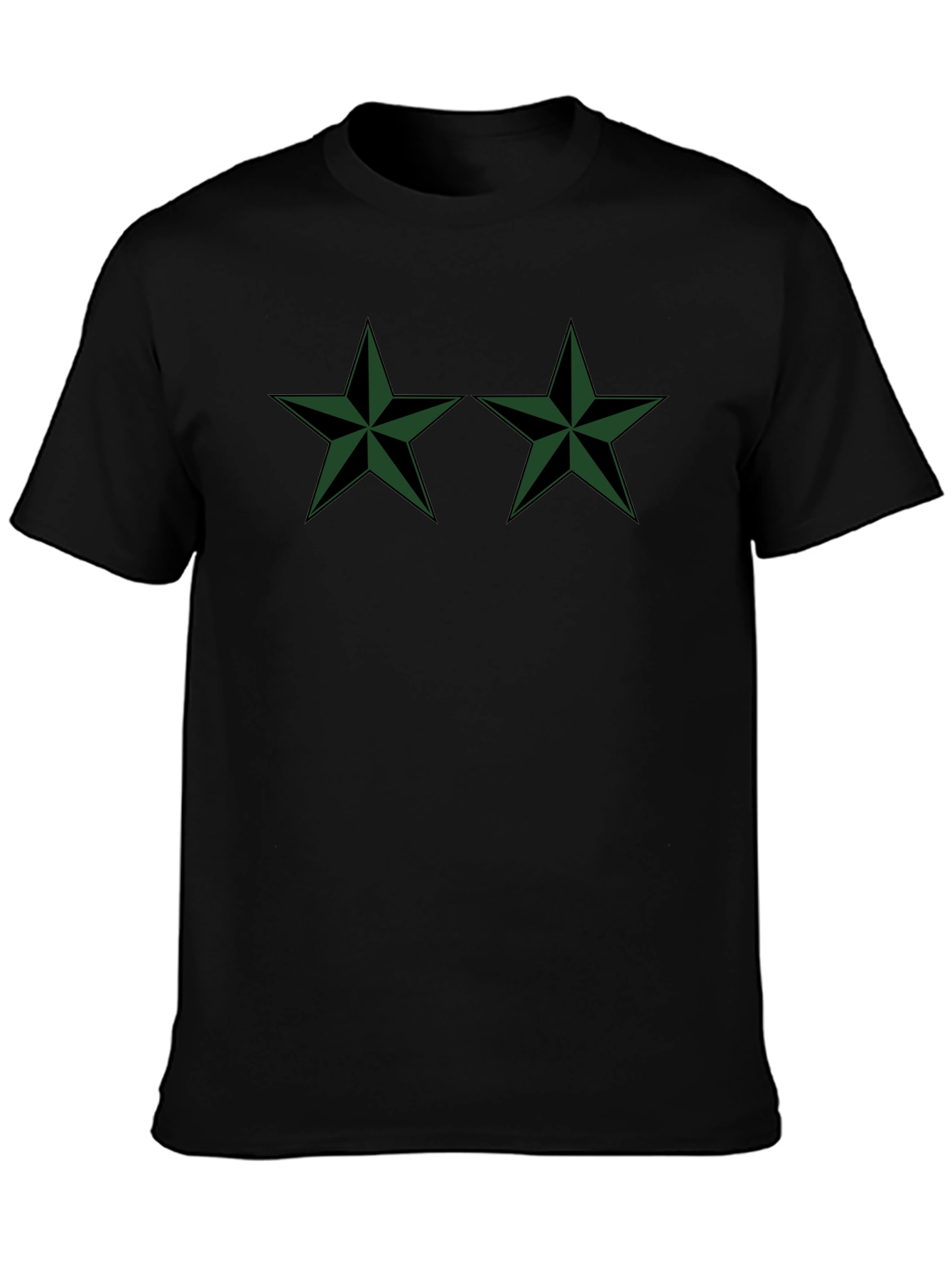 Two Green Stars Black T-Shirt
