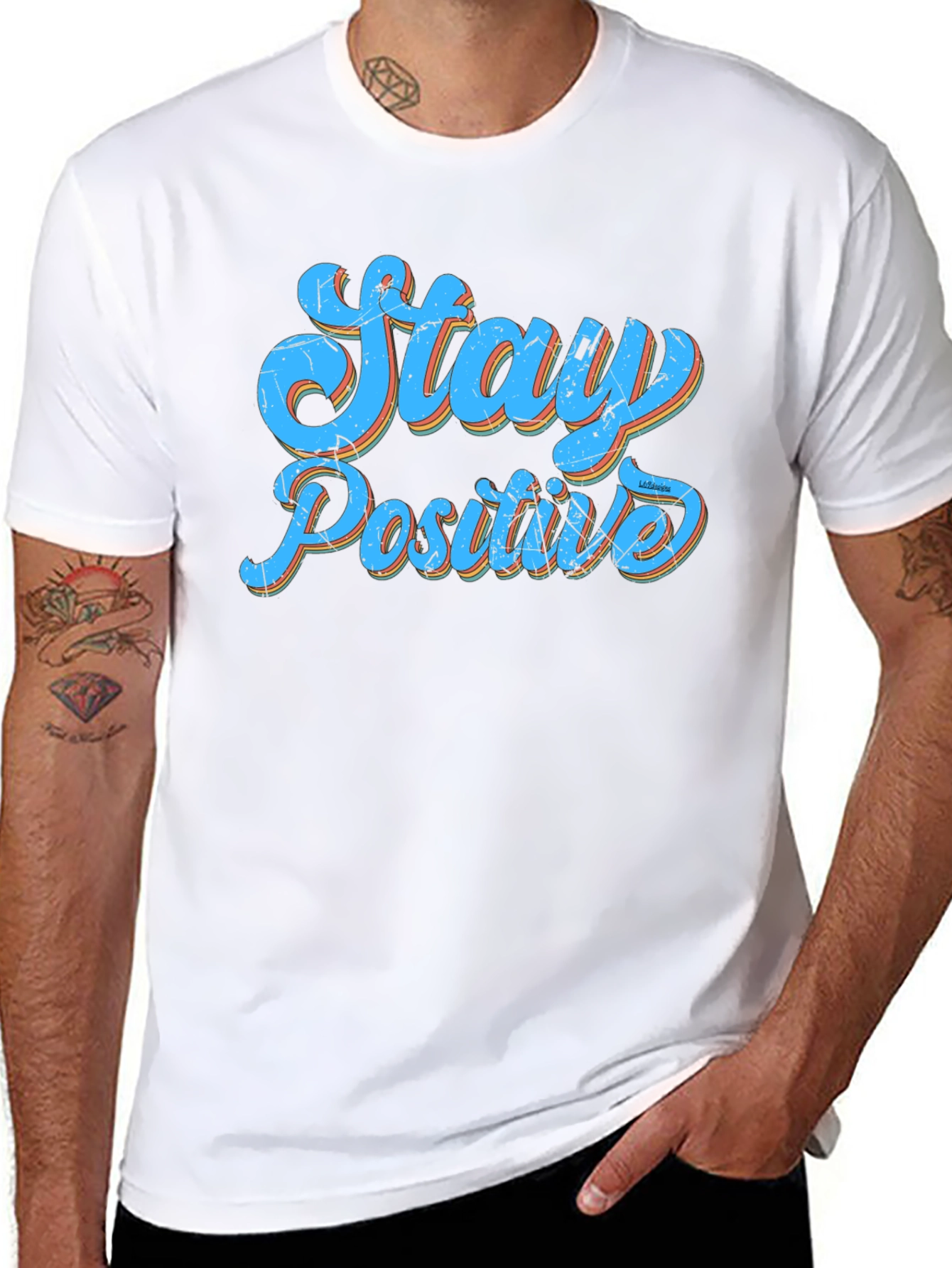 Stay Positive Graphic Print Black T-Shirt