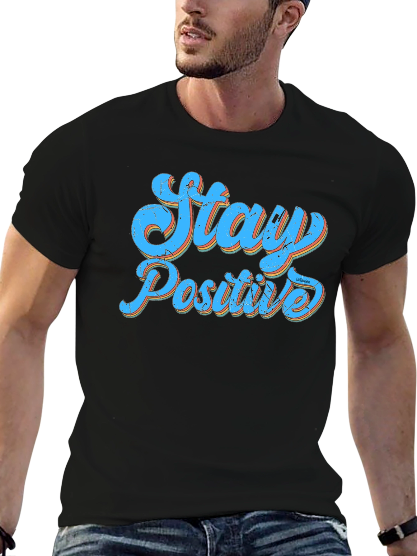 Stay Positive Graphic Print Black T-Shirt