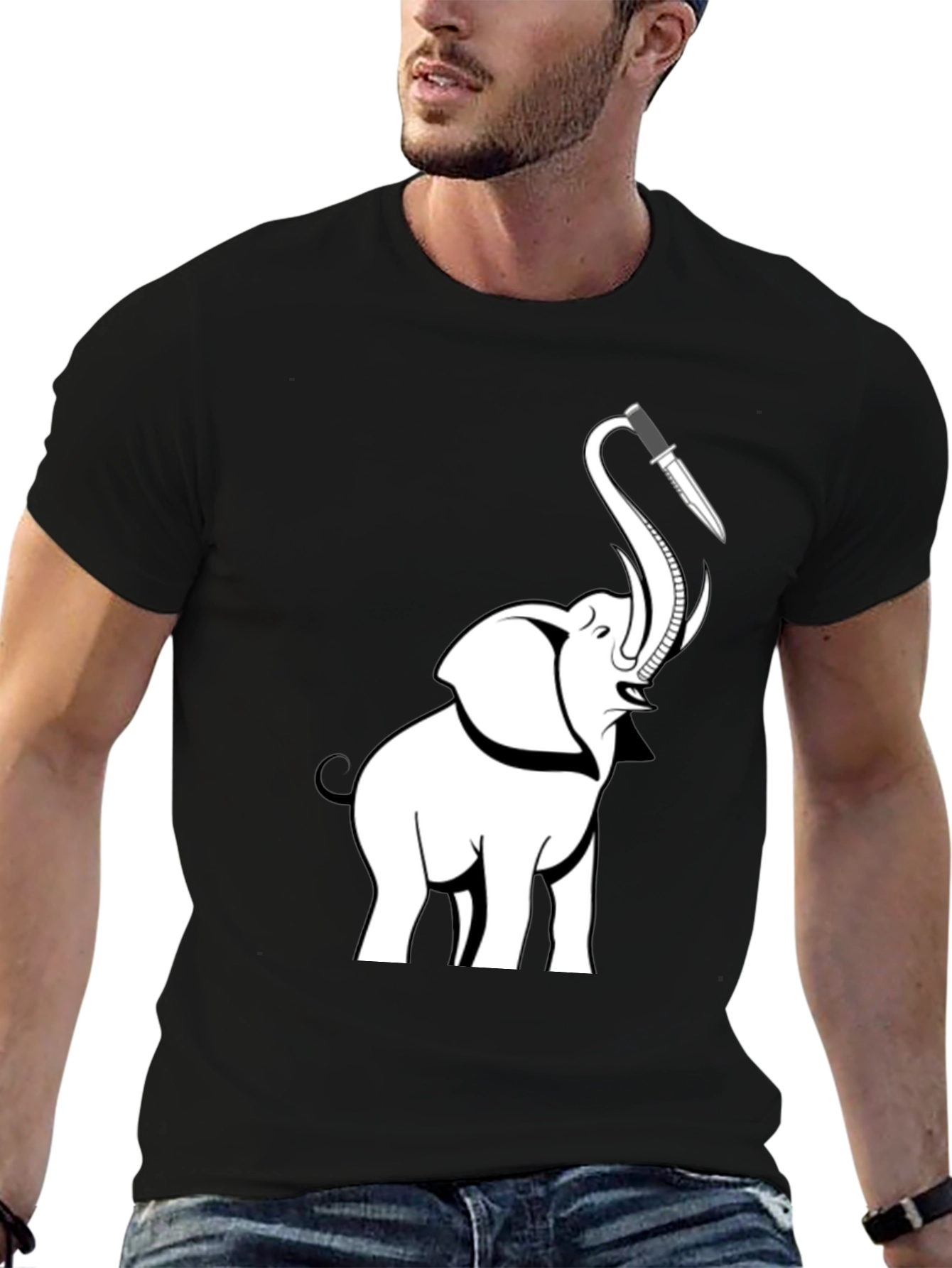 Elephant Knife Graphic T-Shirt - Black