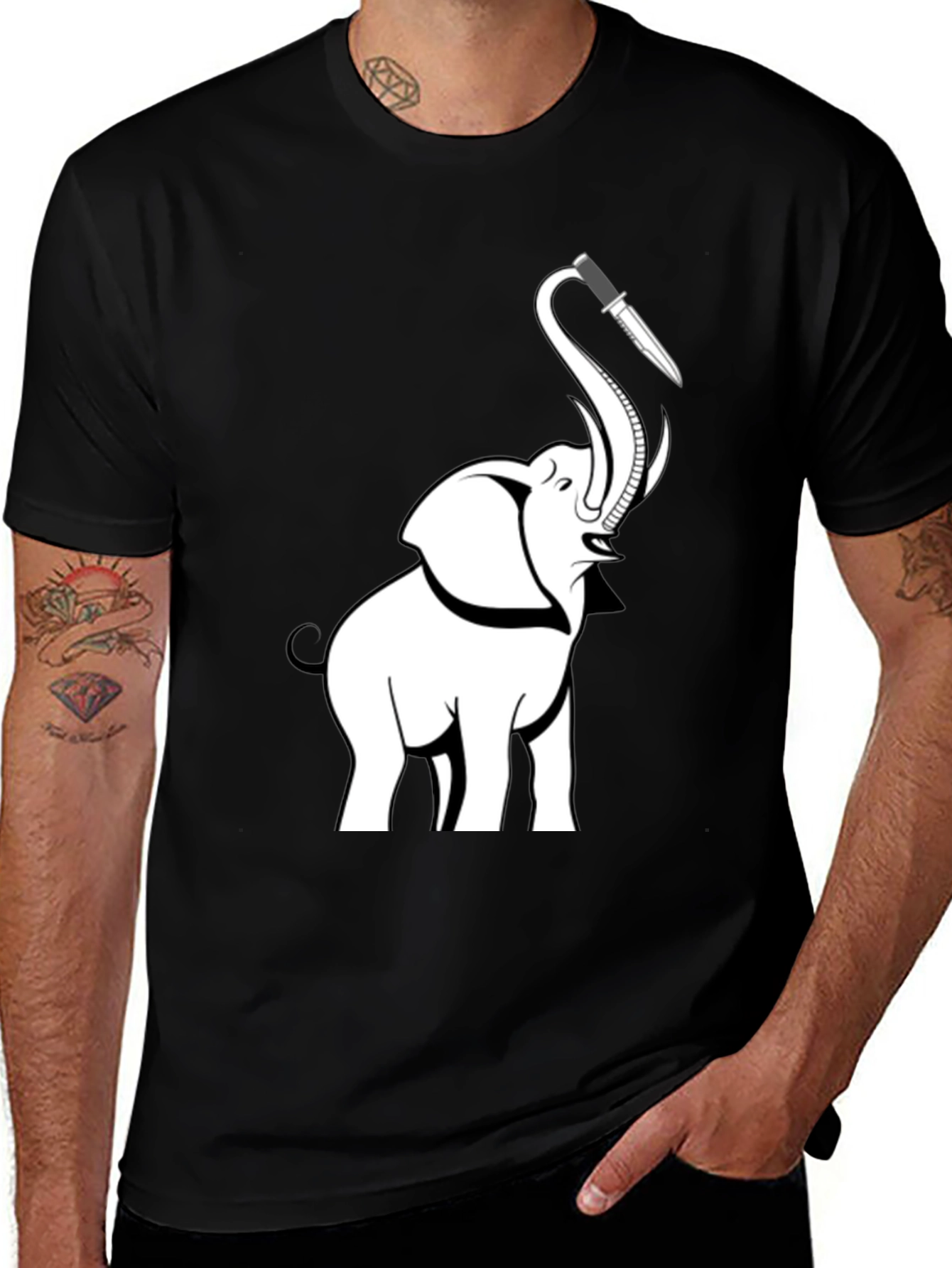 Elephant Knife Graphic T-Shirt - Black