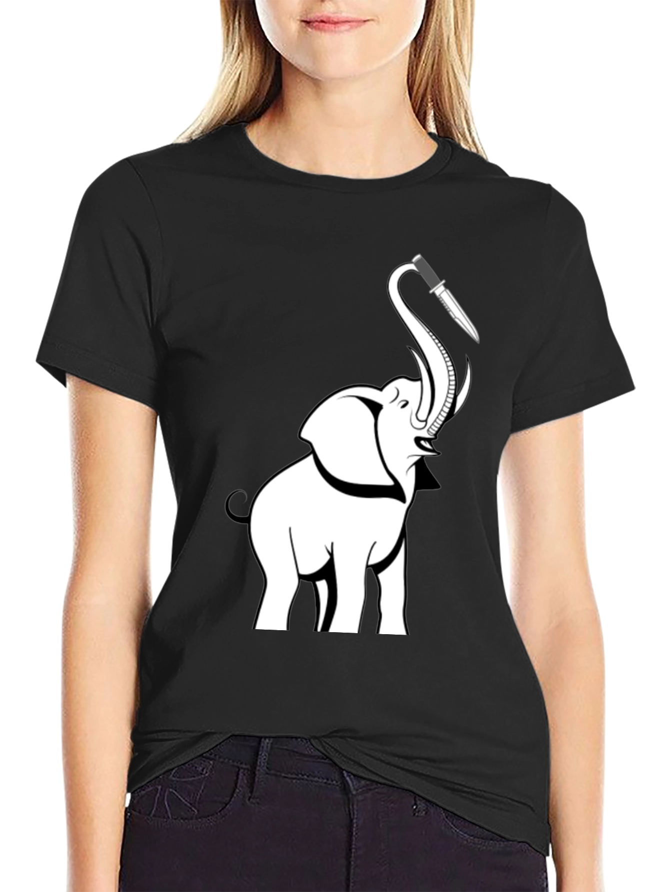 Elephant Knife Graphic T-Shirt - Black