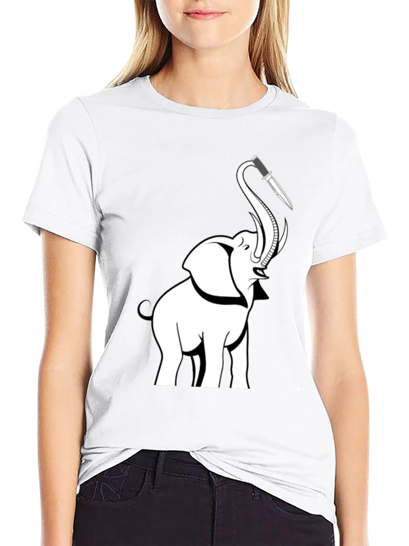 Elephant Knife Graphic T-Shirt - Black