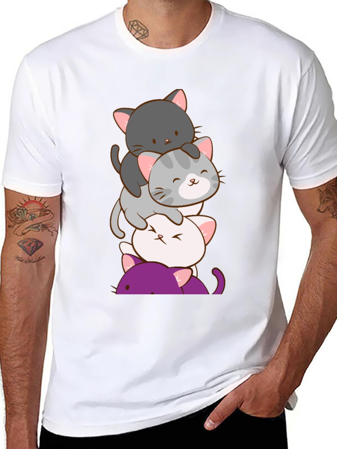 Stack of Cute Cats Graphic T-Shirt