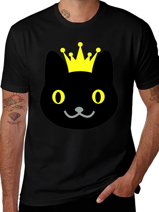 Cat King T-Shirt - Black Tee with Crowned Feline Graphic