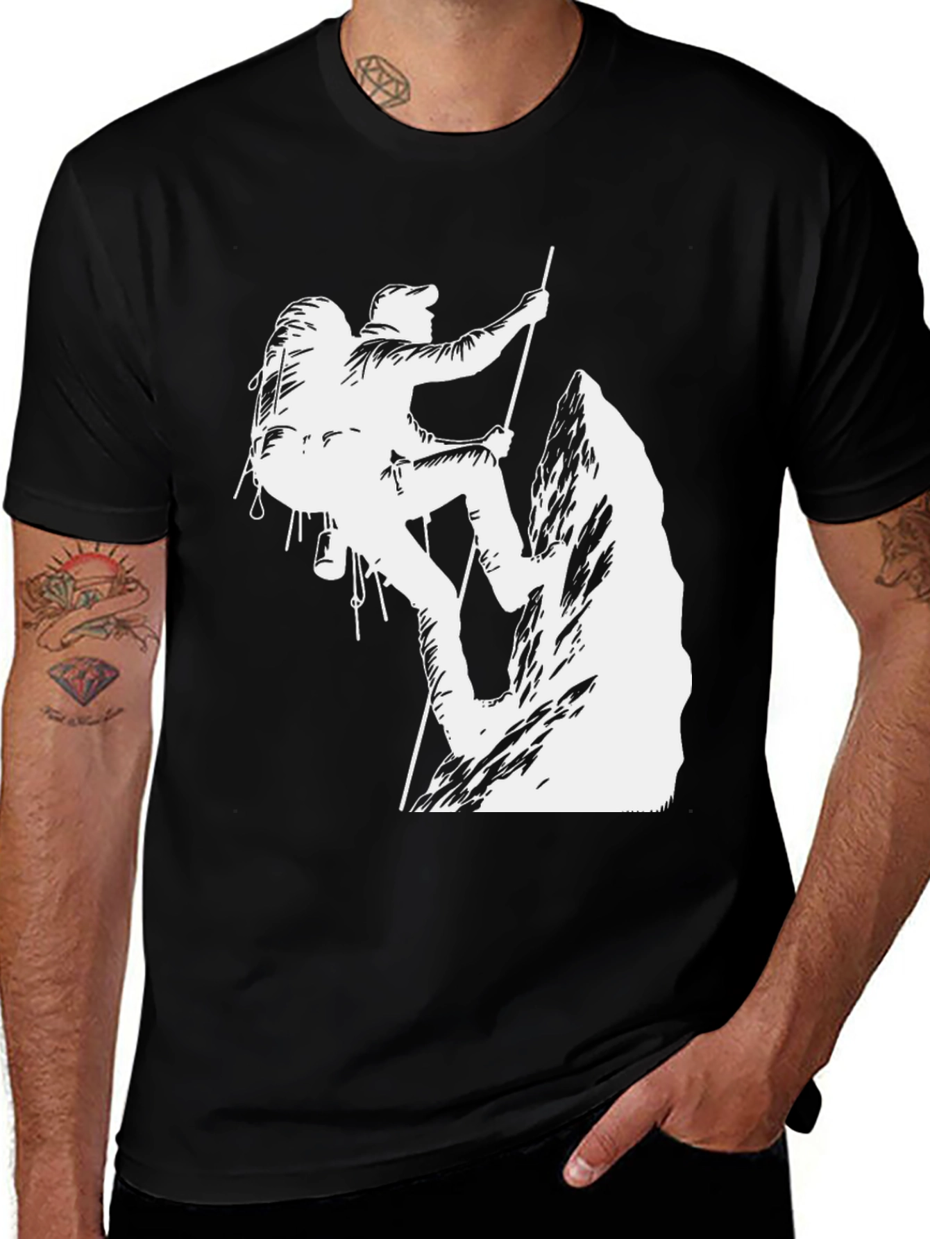 Climbing Graphic T-Shirt - Black Cotton Tee