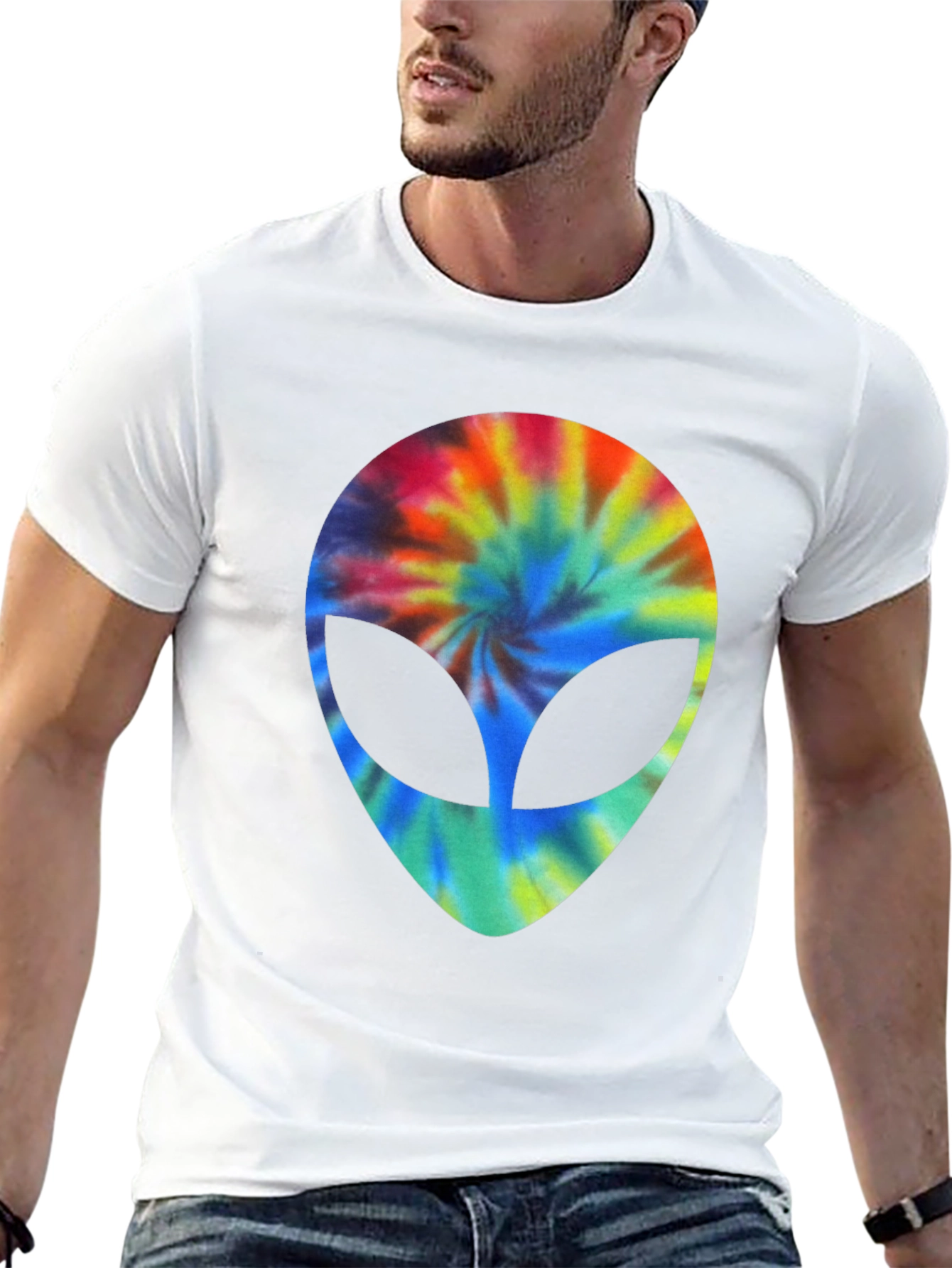 Tie Dye Alien Head Graphic Black T-Shirt