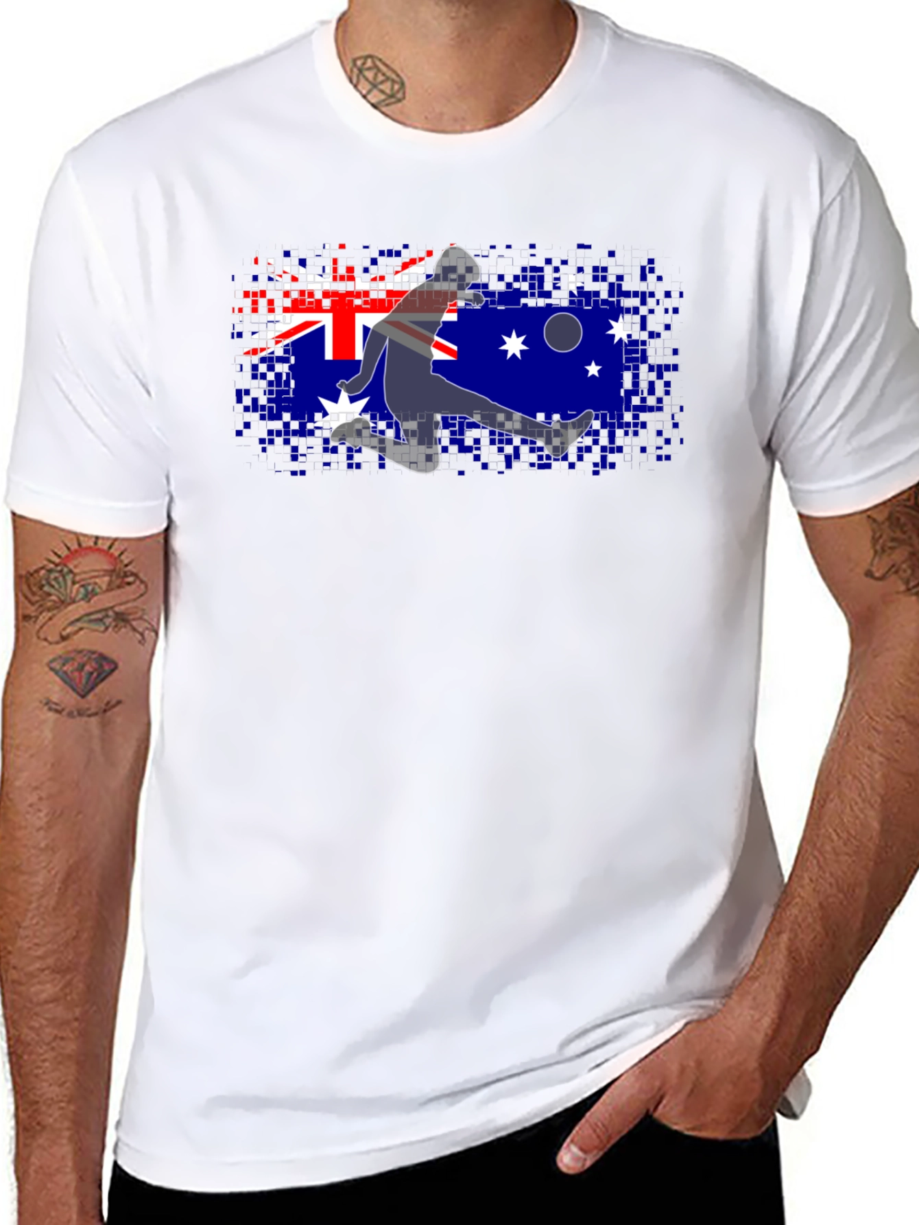 Australia Flag Soccer Player Black T-Shirt