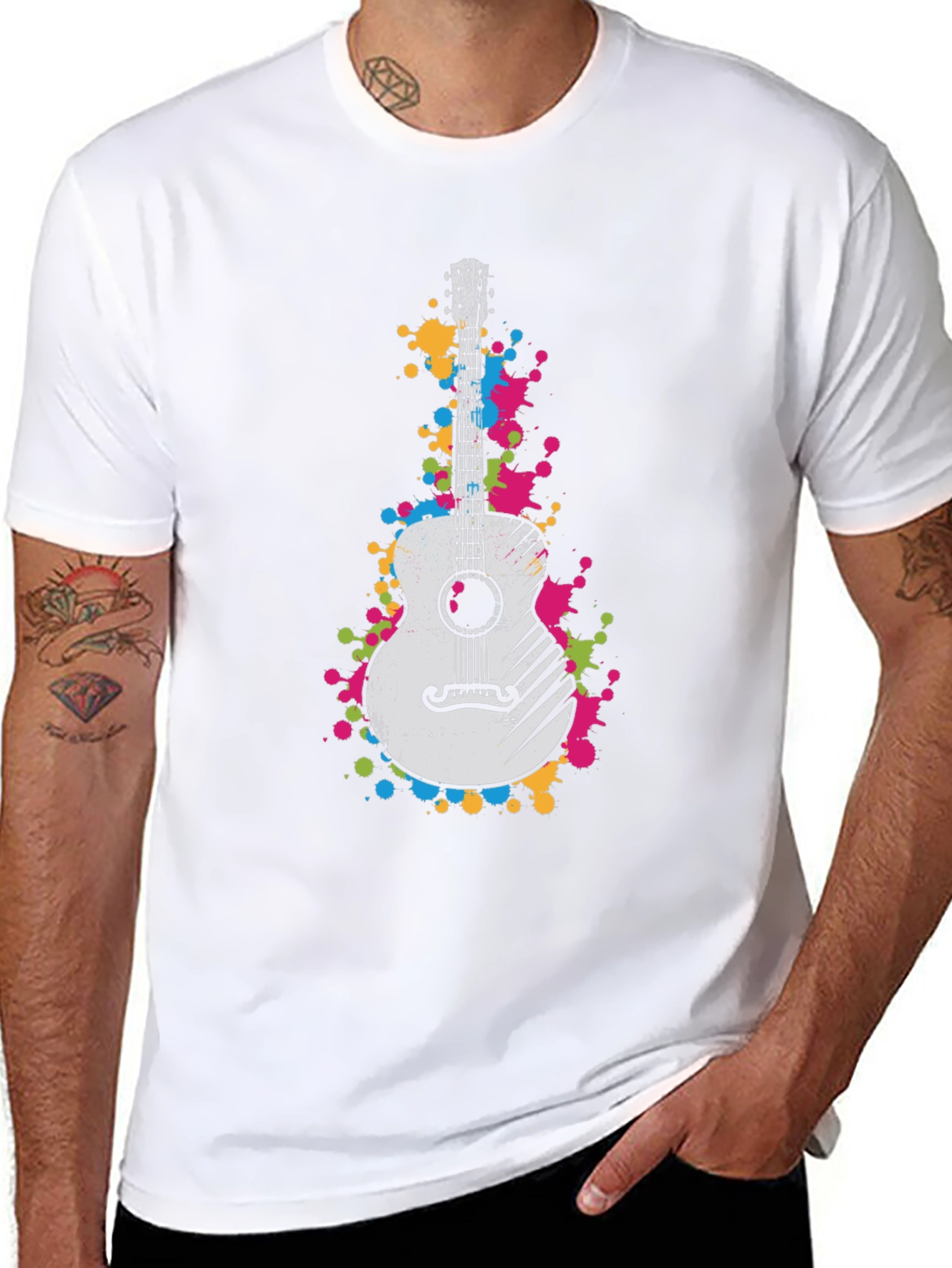 Guitar Splatter Graphic Black T-Shirt