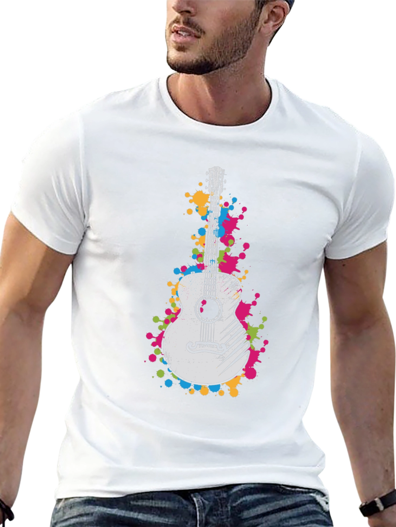 Guitar Splatter Graphic Black T-Shirt