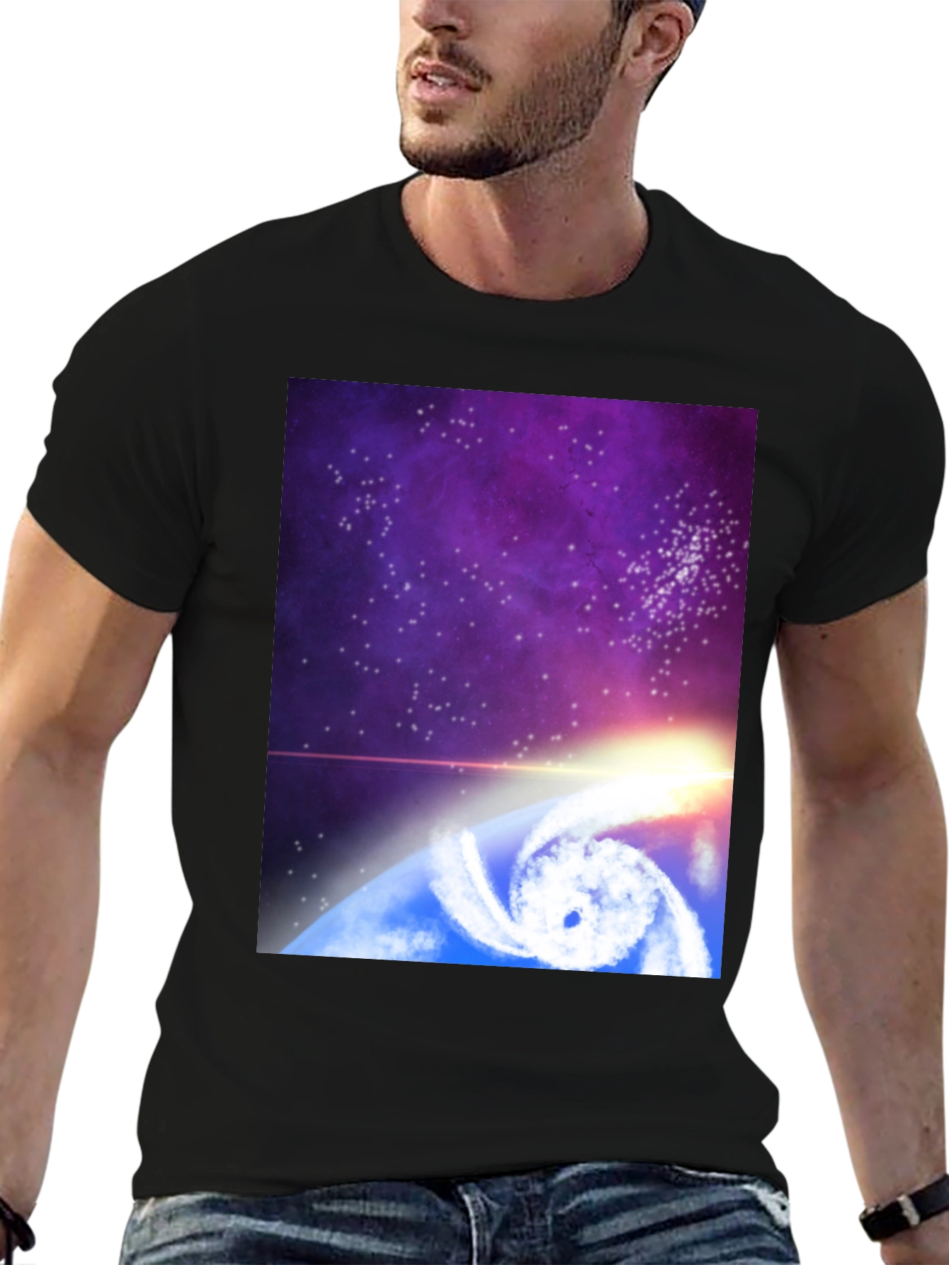 Cosmic Hurricane Graphic Tee - Black Cotton Blend