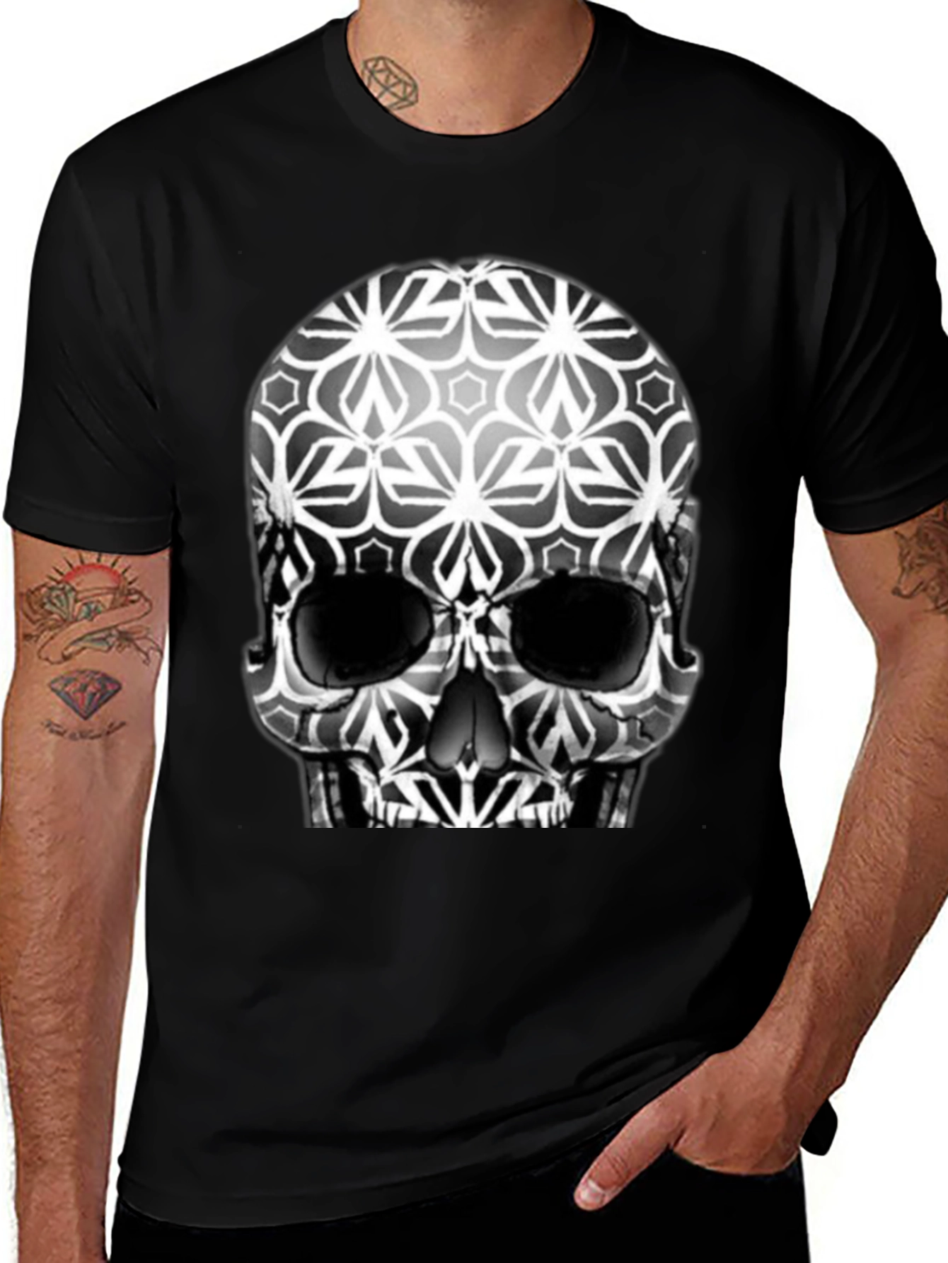 Geometric Skull Graphic Tee - Mens Black T-Shirt