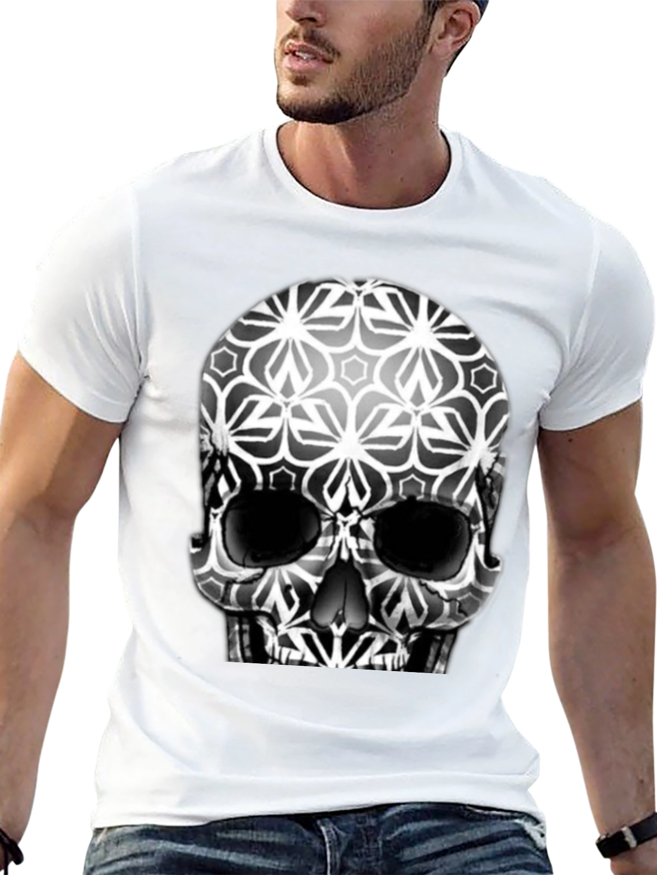 Geometric Skull Graphic Tee - Mens Black T-Shirt