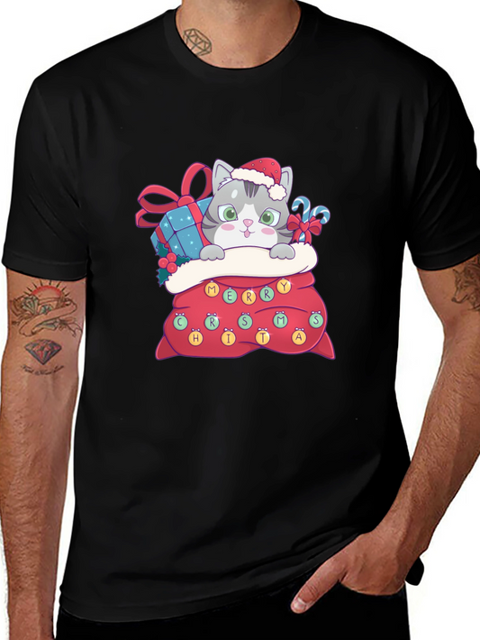 Christmas Cat in Bag Graphic Tee