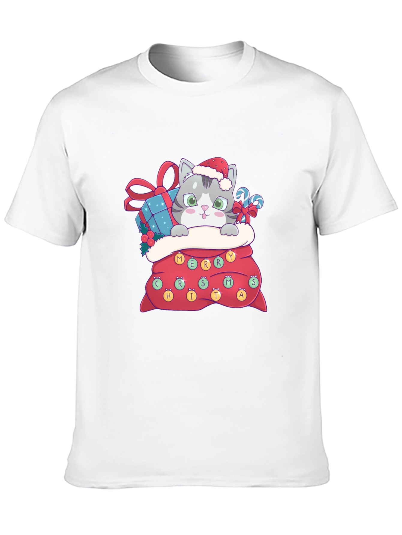 Christmas Cat in Bag Graphic Tee
