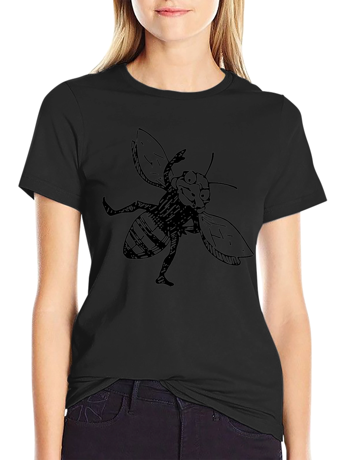 Funny Bee Graphic Black T-Shirt