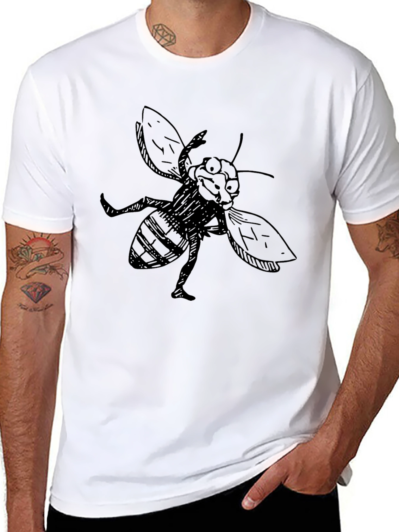 Funny Bee Graphic Black T-Shirt