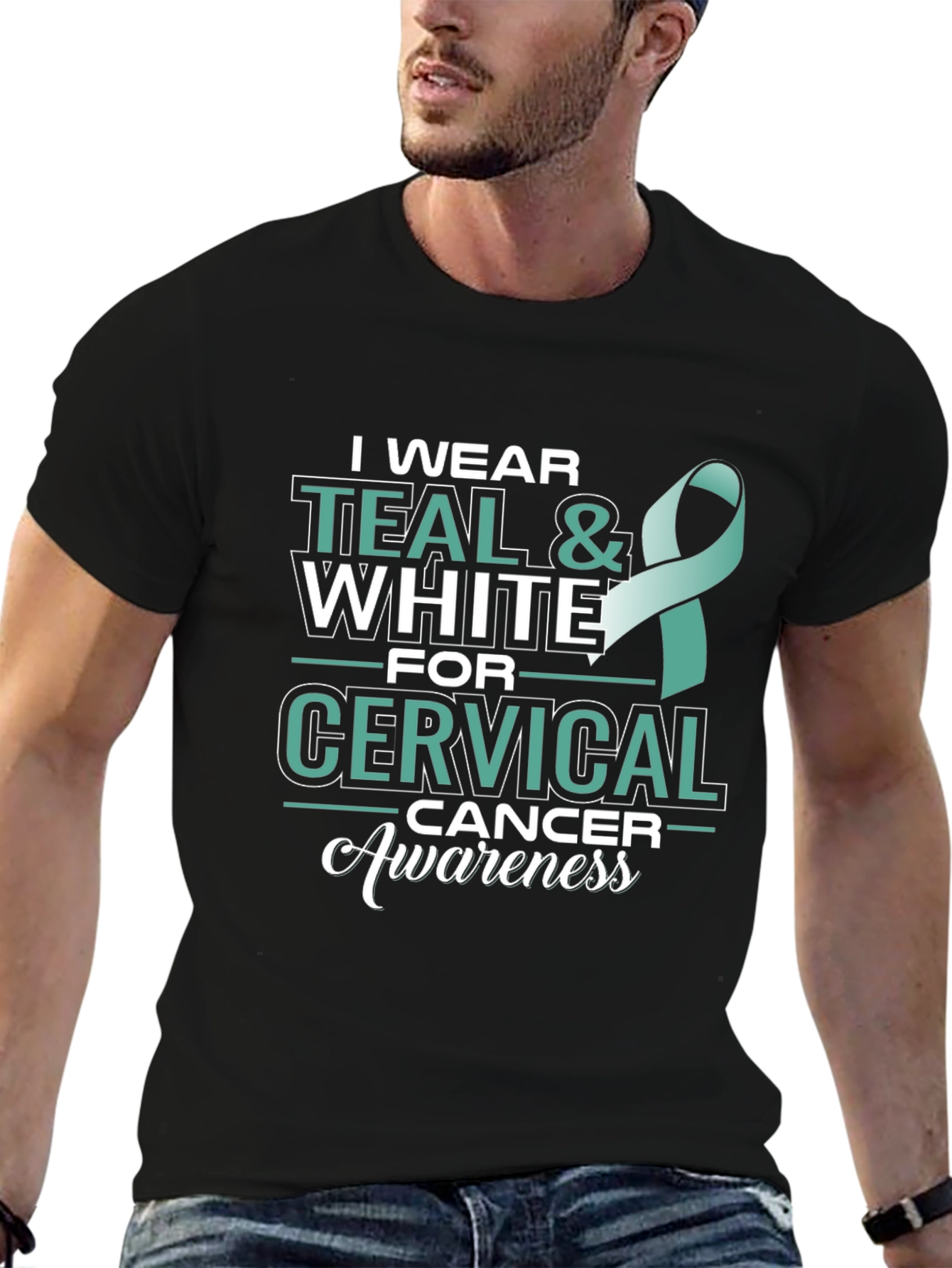 Teal & White Cervical Cancer Awareness T-Shirt