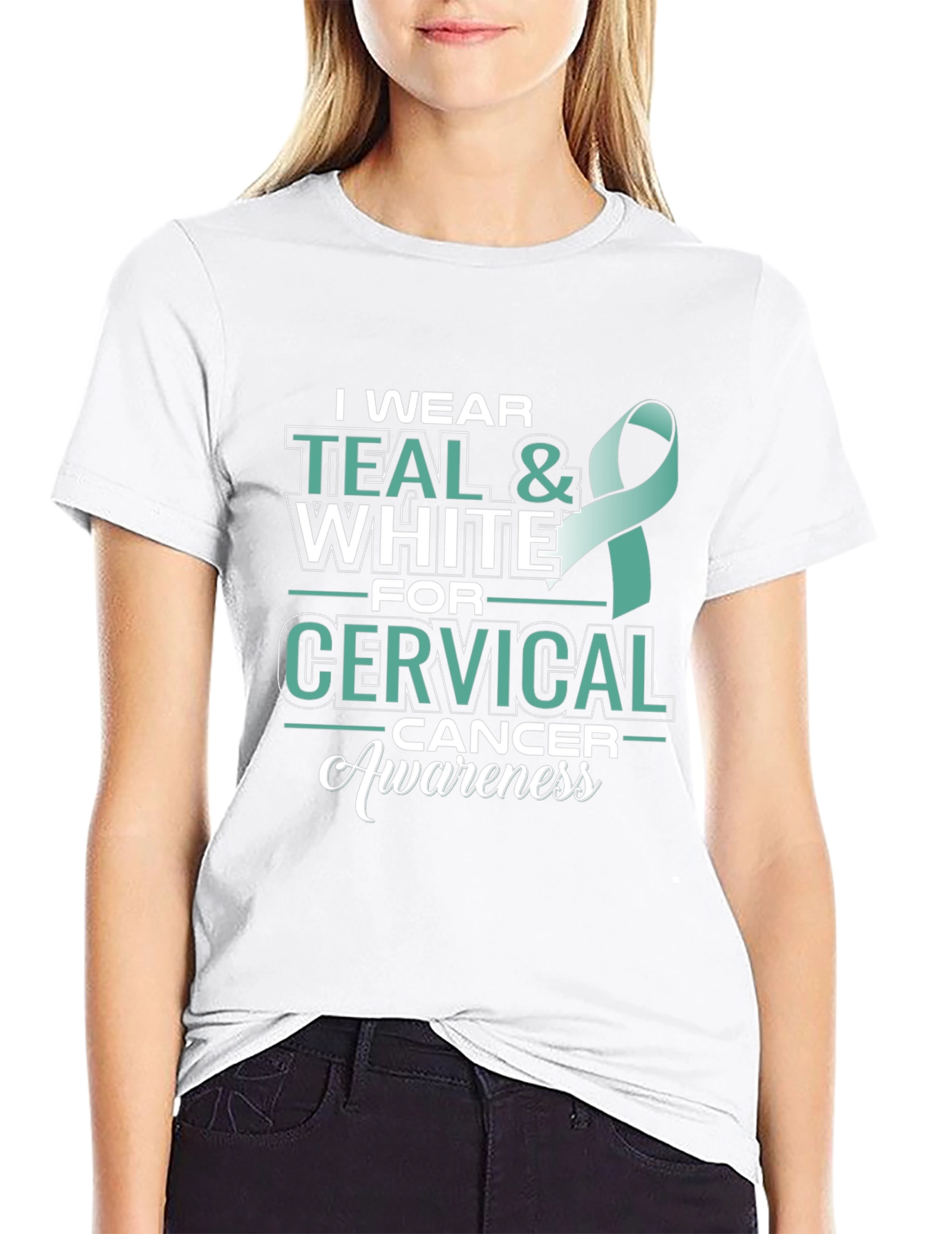 Teal & White Cervical Cancer Awareness T-Shirt