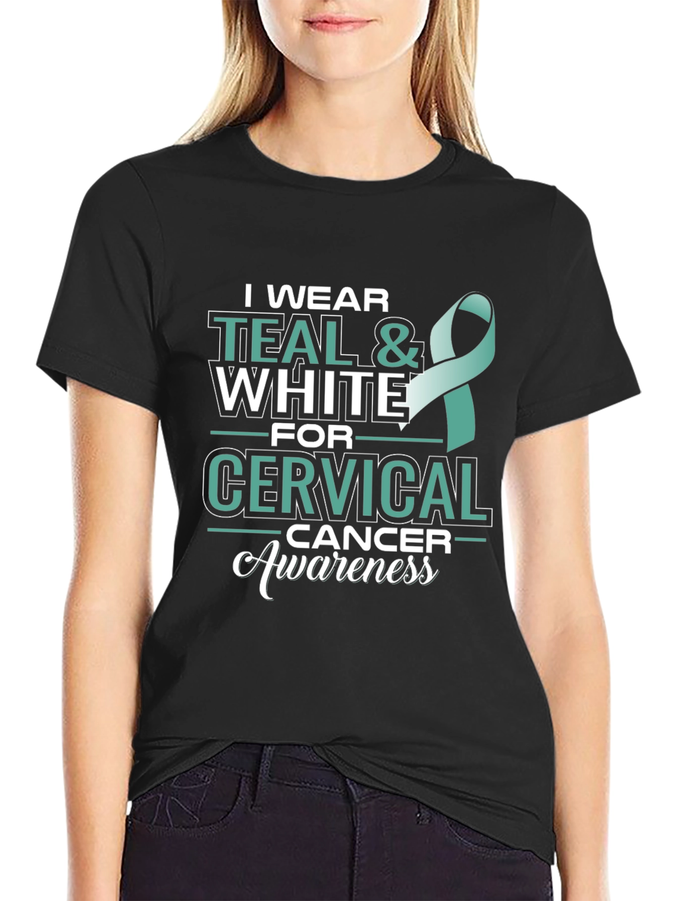 Teal & White Cervical Cancer Awareness T-Shirt