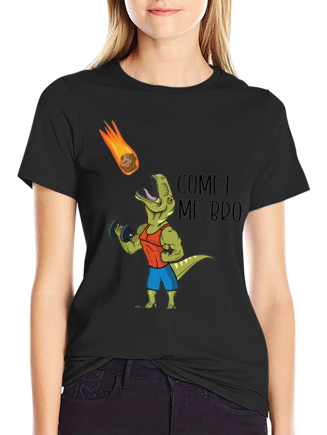 Comet Me Bro T-Shirt: Dino Workout Black Tee