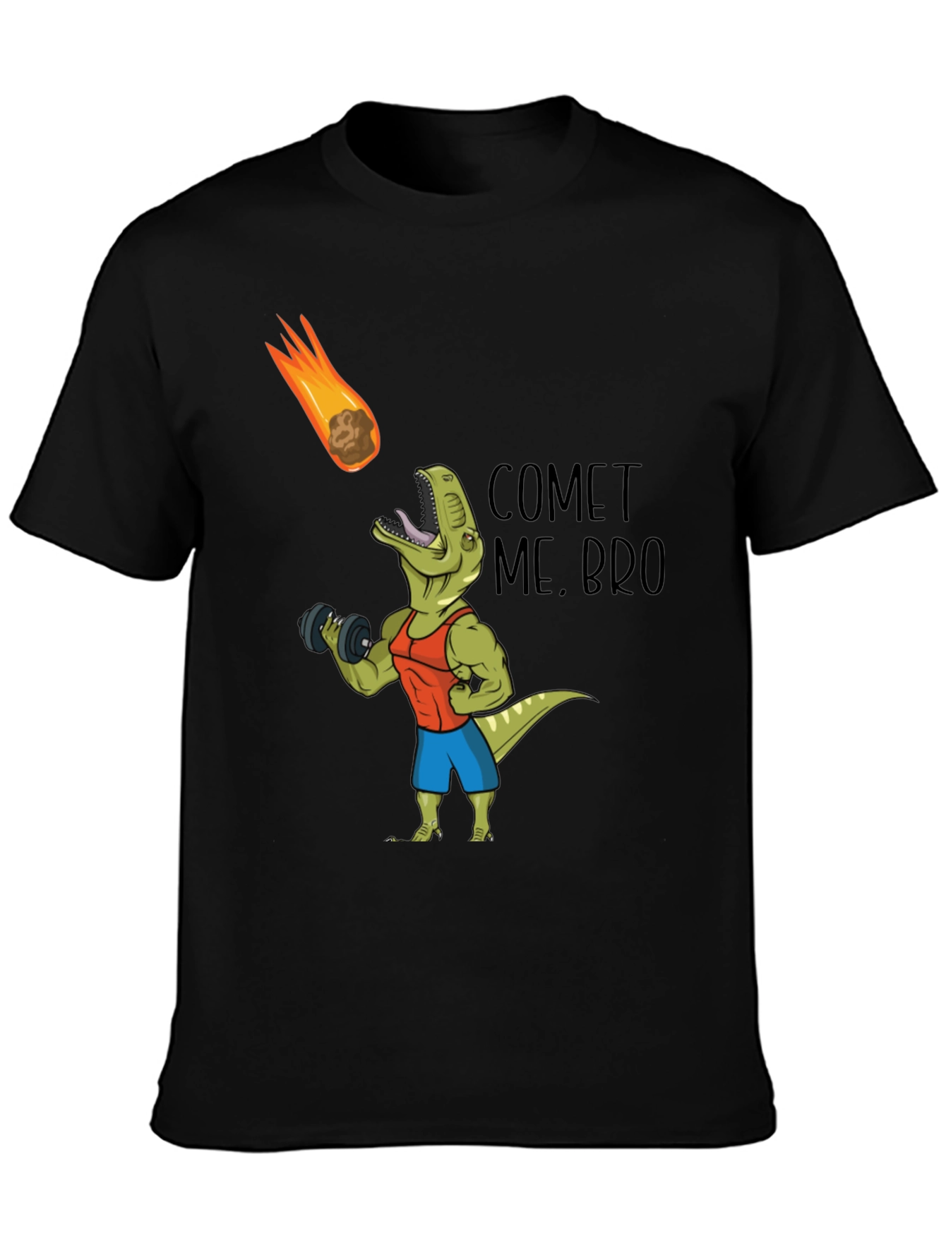 Comet Me Bro T-Shirt: Dino Workout Black Tee