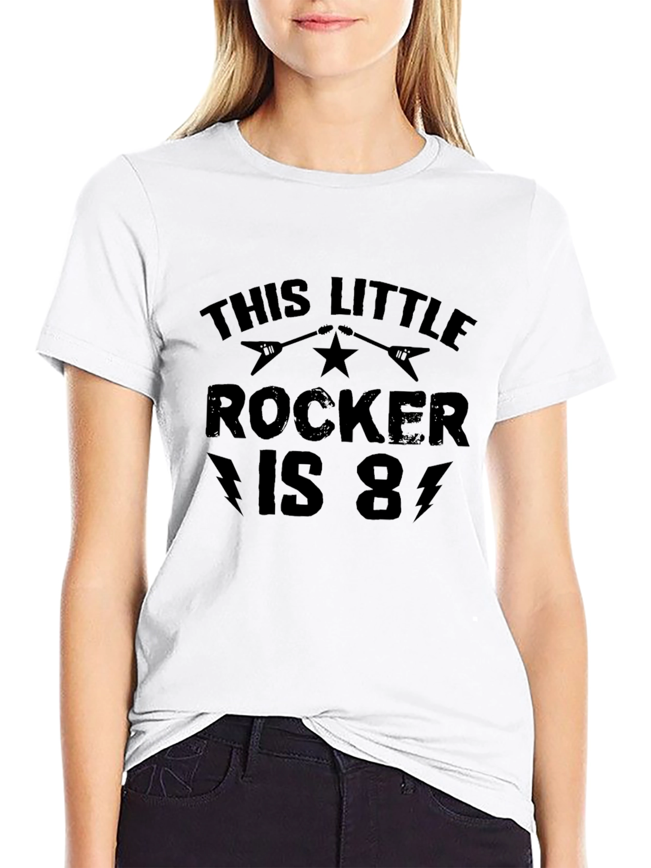 This Little Rocker is 8! Black T-Shirt