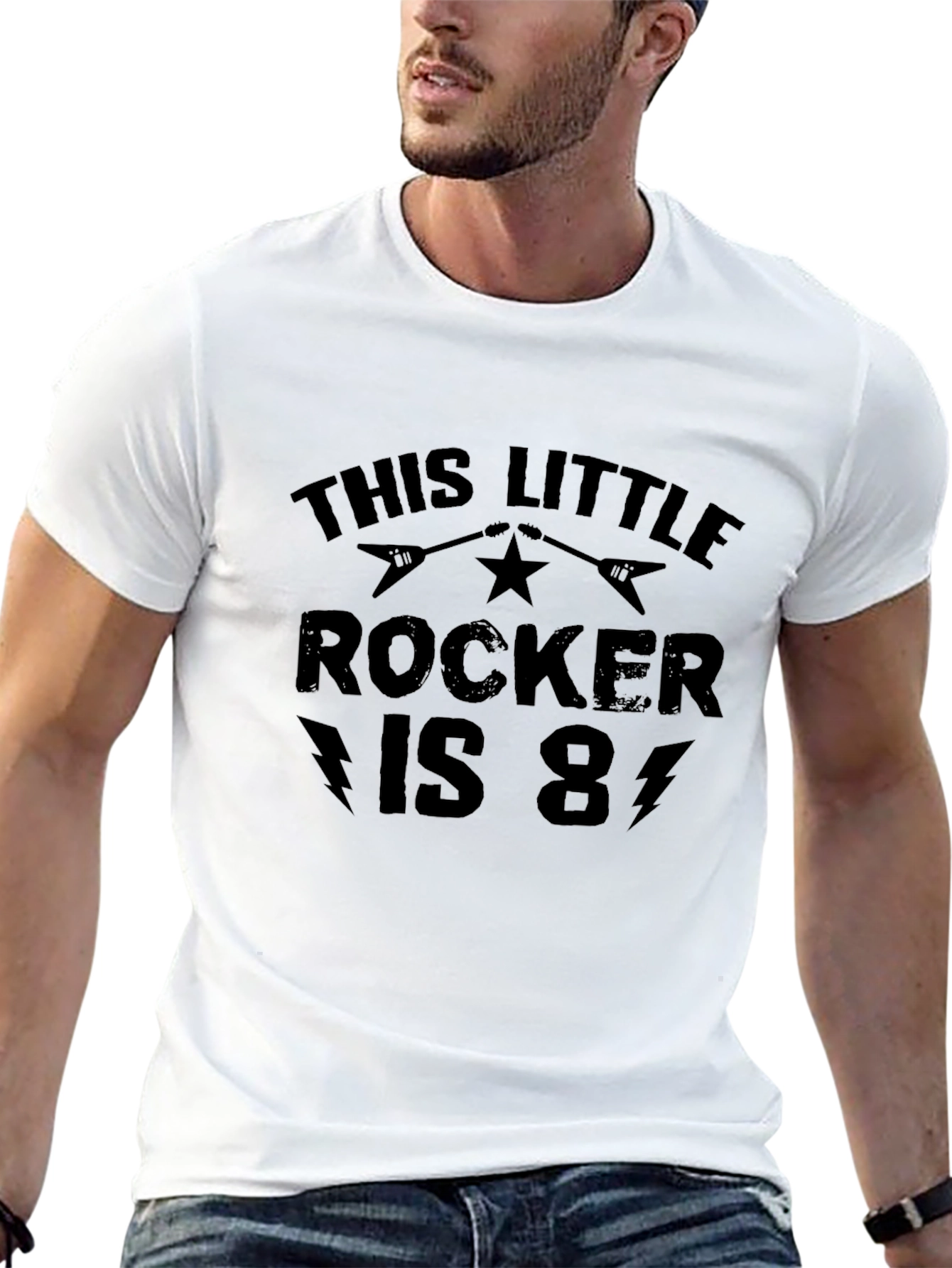 This Little Rocker is 8! Black T-Shirt