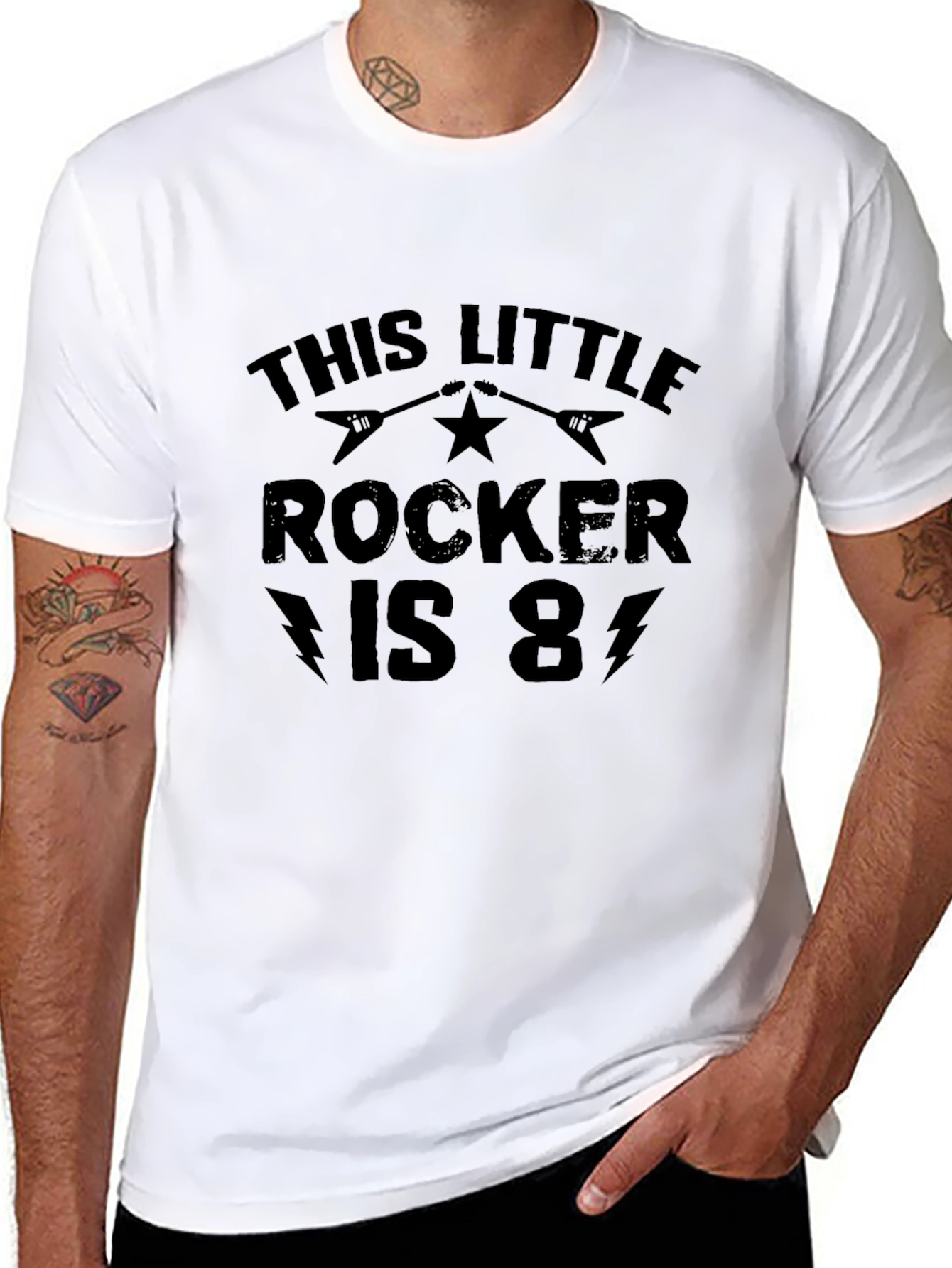 This Little Rocker is 8! Black T-Shirt