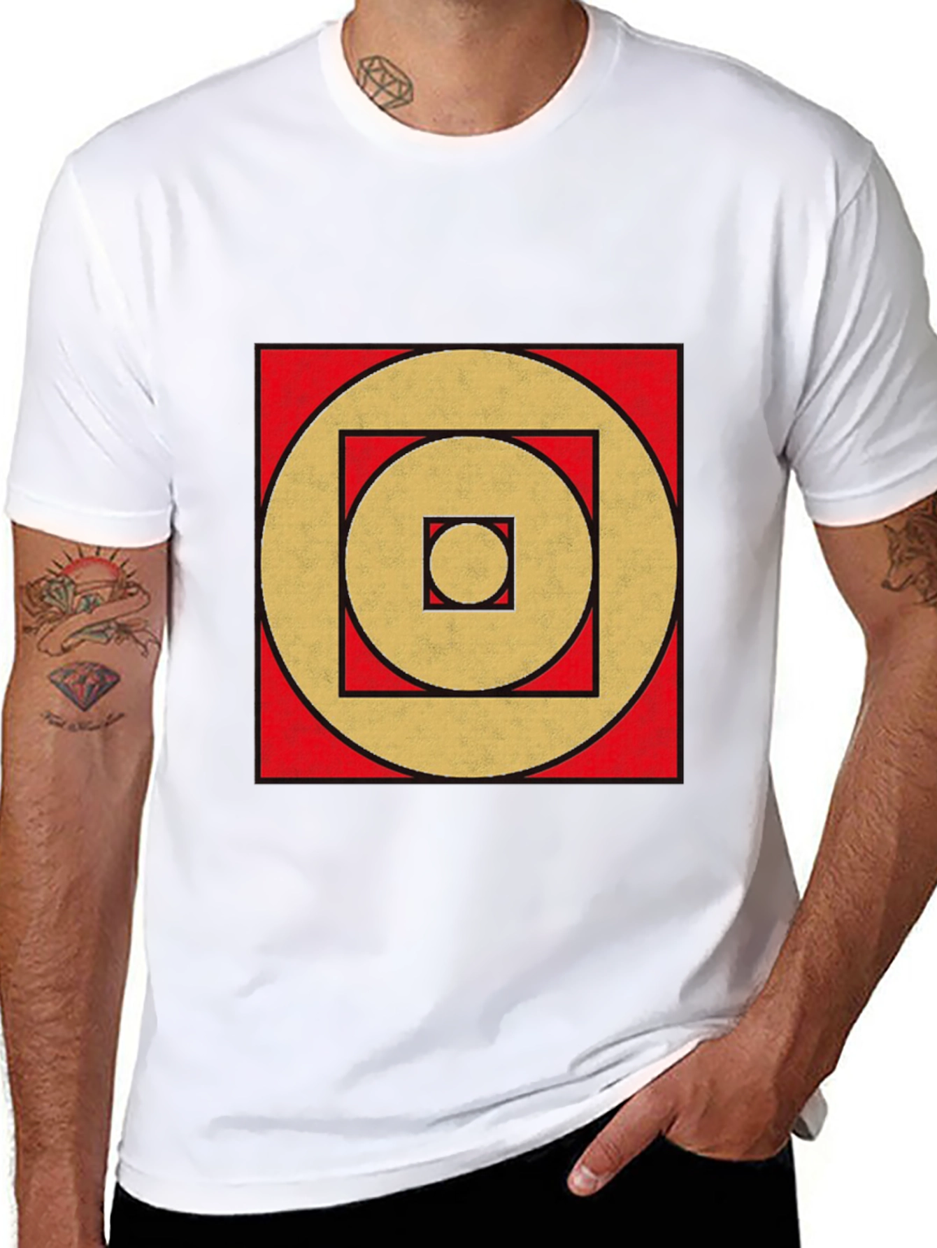 Geometric Gold Circle Square Black Tee