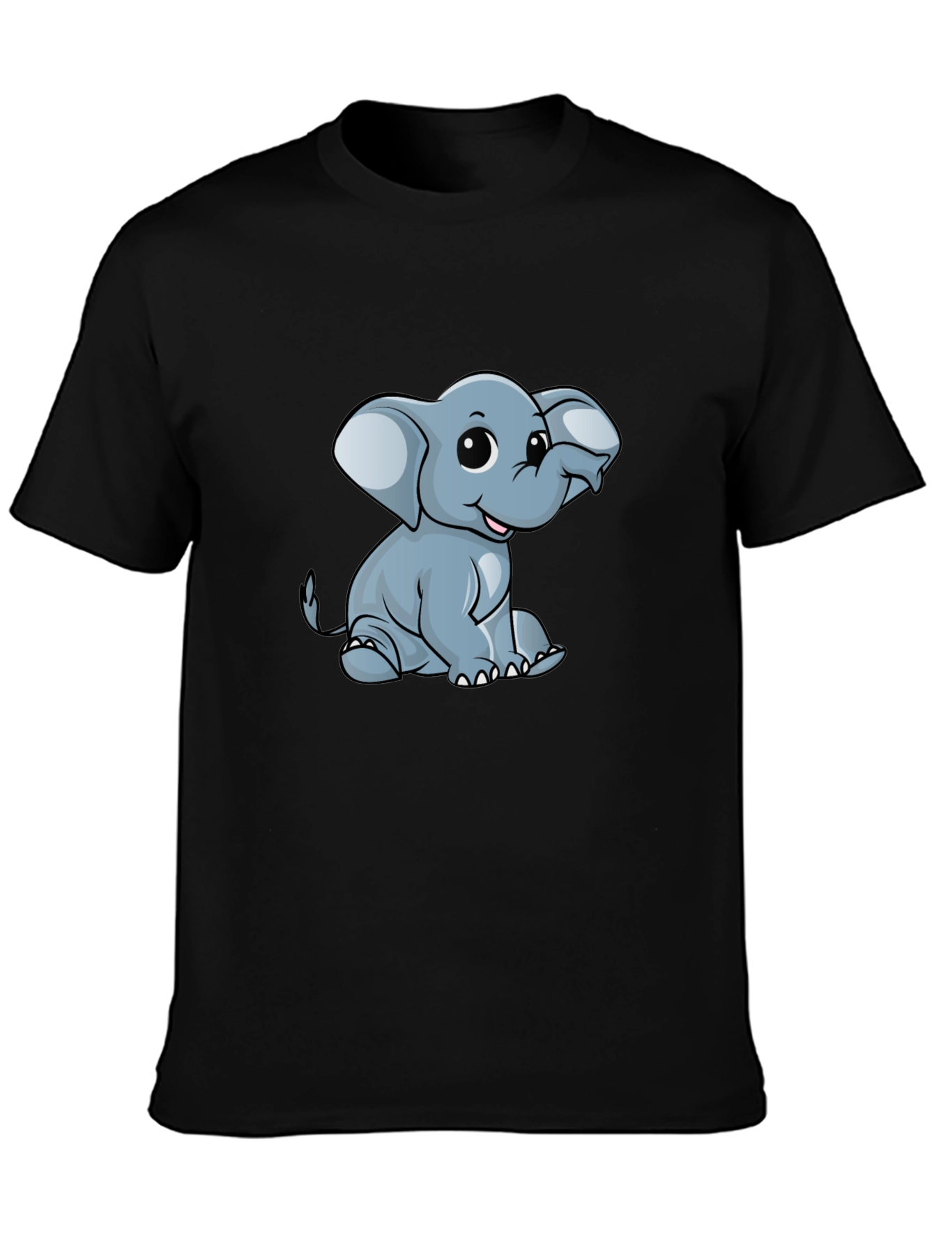 Cute Elephant Graphic Print Black T-Shirt
