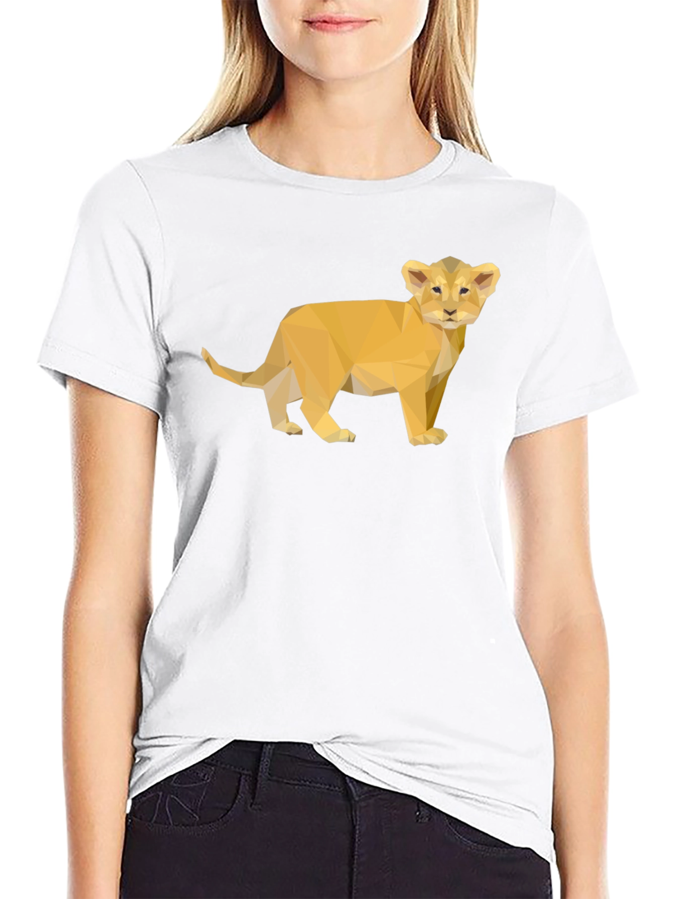 Geometric Lion Cub Graphic Tee - Black Unisex T-Shirt