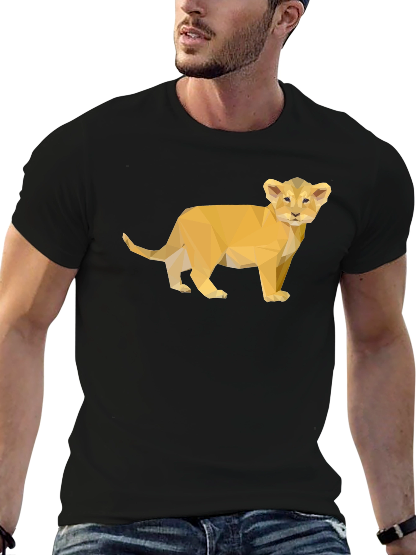Geometric Lion Cub Graphic Tee - Black Unisex T-Shirt