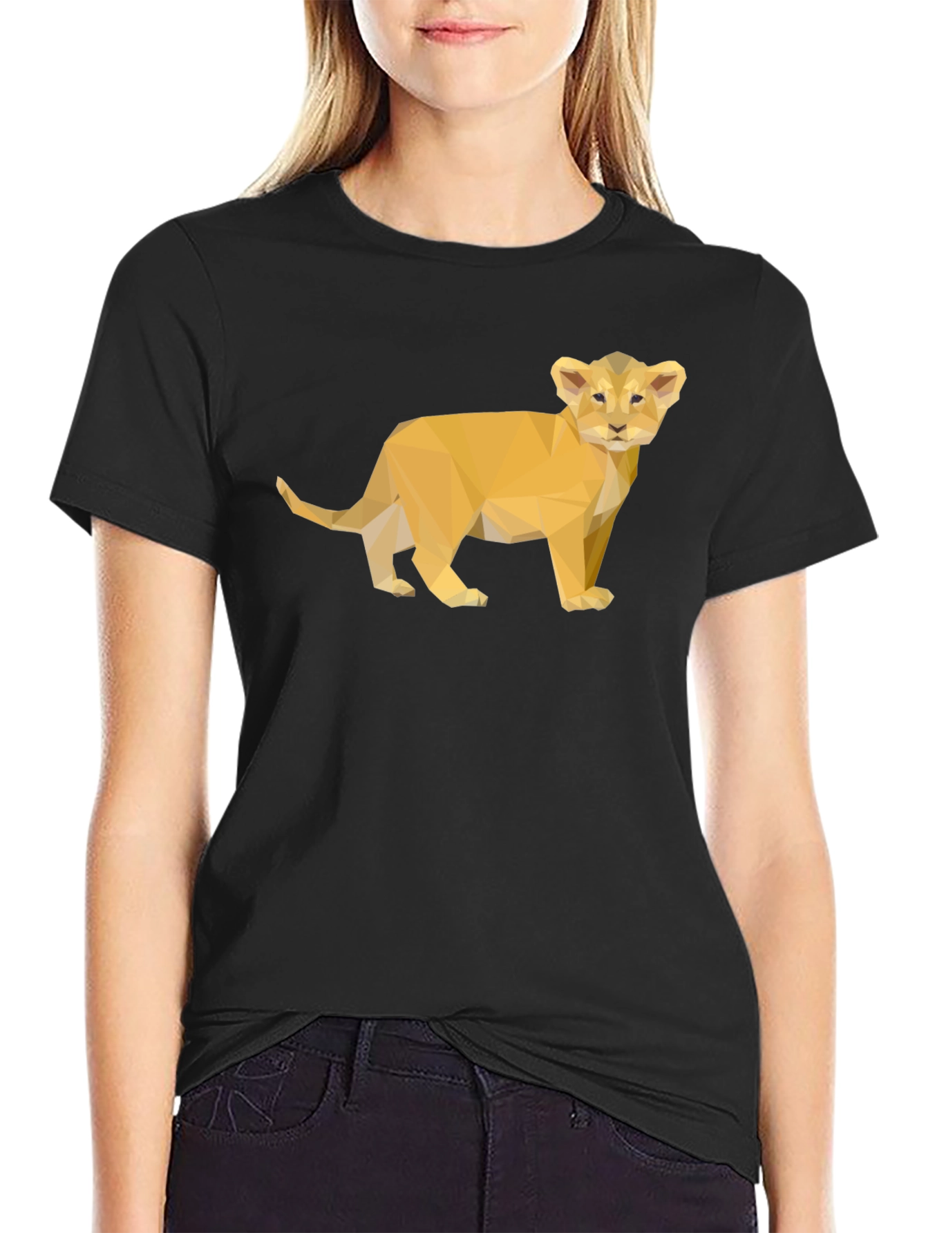 Geometric Lion Cub Graphic Tee - Black Unisex T-Shirt